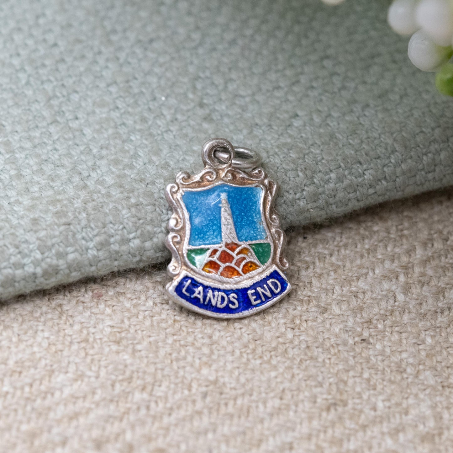 Vintage Sterling Silver Lands End Shield Charm Pendant - England | Cornwall | English | Tourist | Souvenir Gift for Charm Bracelet
