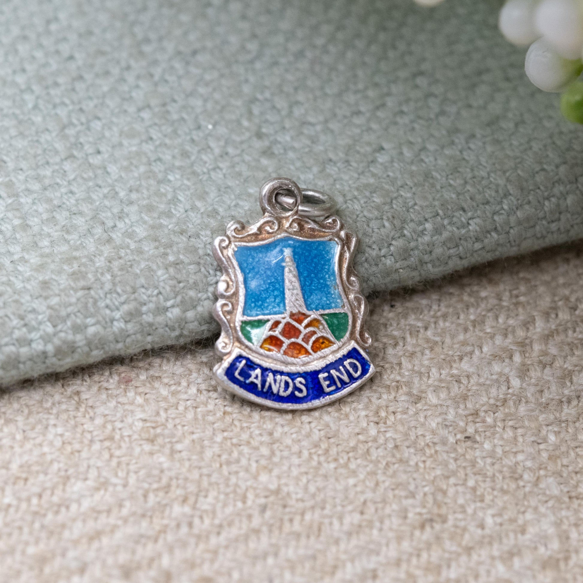 Vintage Sterling Silver Lands End Shield Charm Pendant - England | Cornwall | English | Tourist | Souvenir Gift for Charm Bracelet