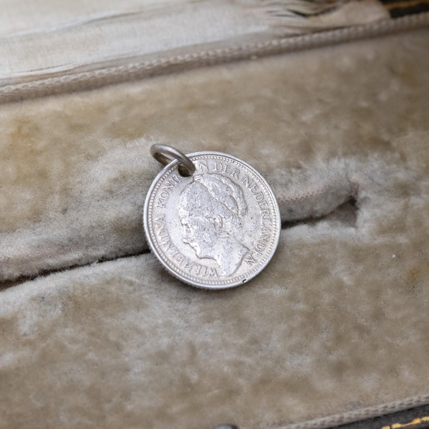 Vintage Silver Wilhelmina Netherlands 10 Cents Coin Charm Pendant - .640 Silver | Pierced Dutch Silver Coin Jewellery | 1936