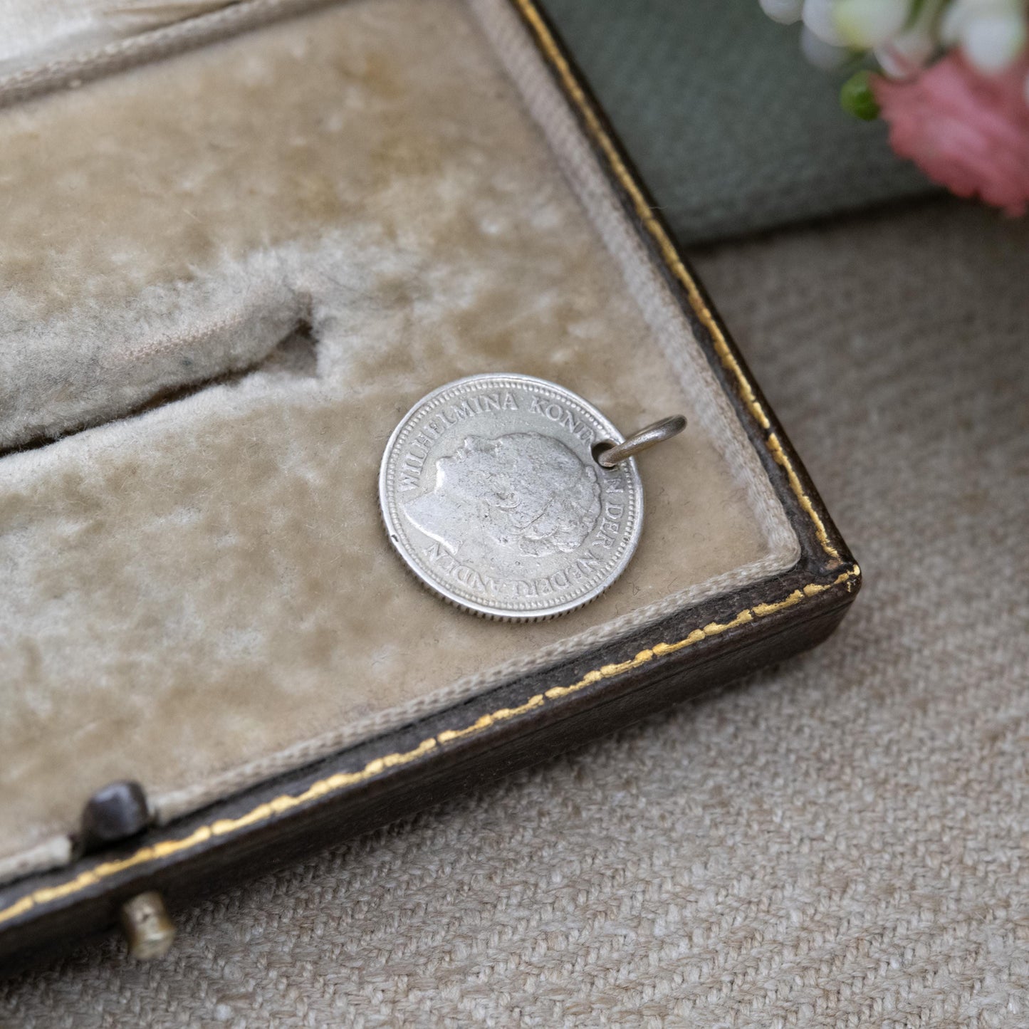 Vintage Silver Wilhelmina Netherlands 10 Cents Coin Charm Pendant - .640 Silver | Pierced Dutch Silver Coin Jewellery | 1936