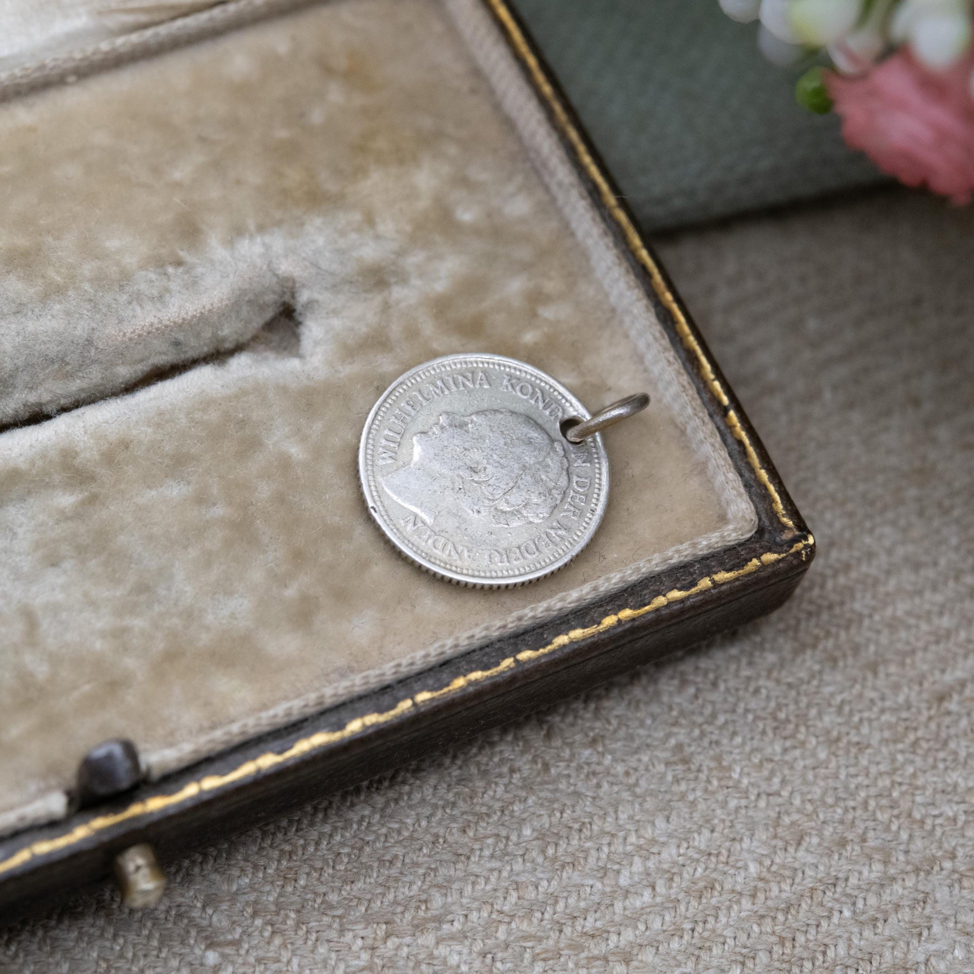 Vintage Silver Wilhelmina Netherlands 10 Cents Coin Charm Pendant - .640 Silver | Pierced Dutch Silver Coin Jewellery | 1936