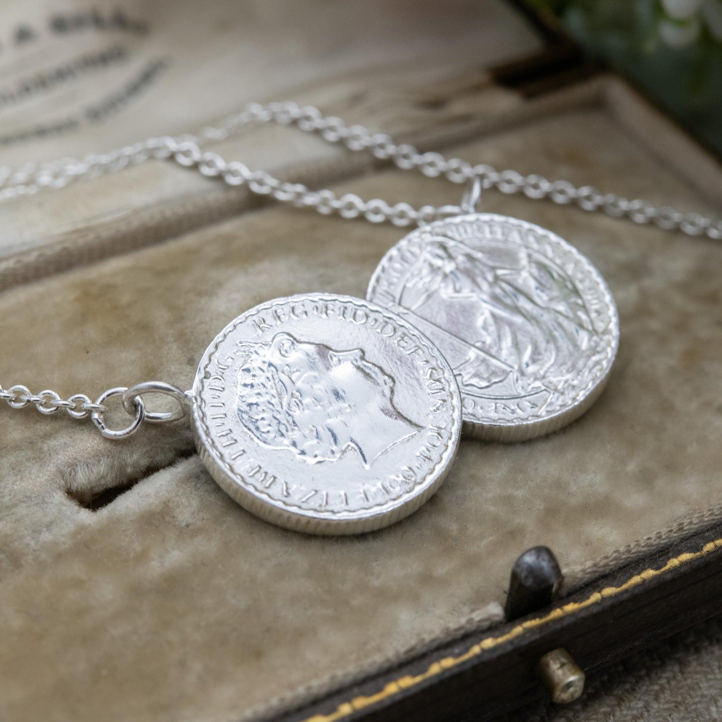 Sterling Silver Double Britannia Coin Necklace – Queen Elizabeth II Imitation Coins on Silver Chain | Statement Pendant Jewellery