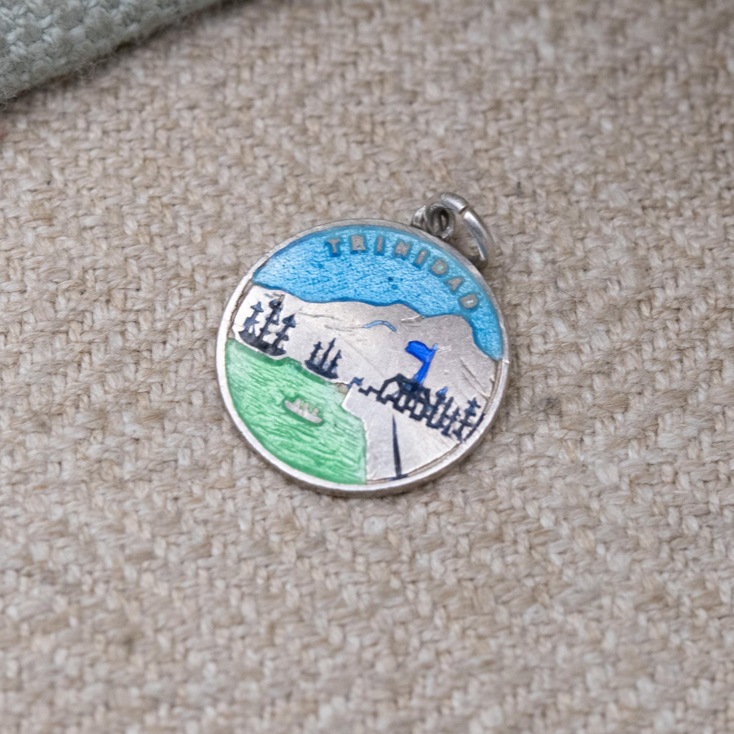 Vintage Sterling Silver Enamel Trinidad TLM Charm Pendant - Thomas L Mott Charm | Caribbean | Souvenir Gift for Charm Bracelet