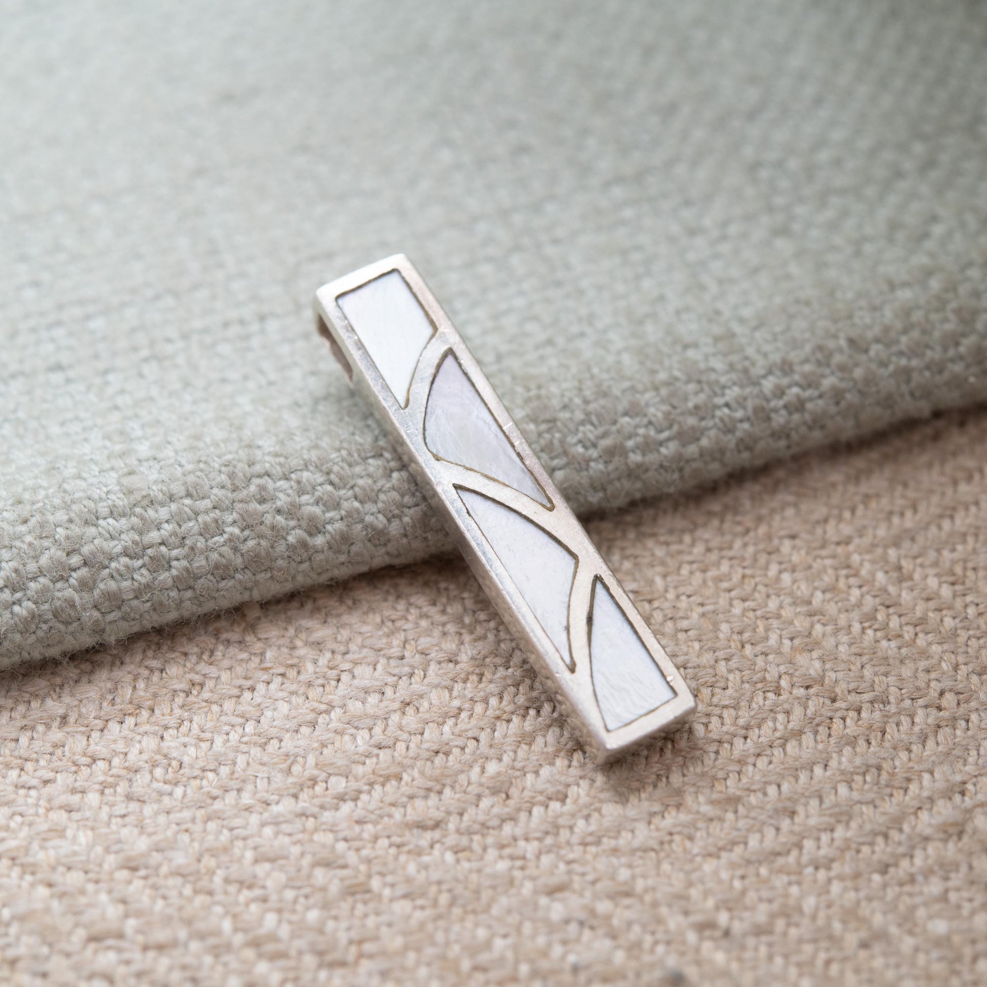 Vintage Sterling Silver Mother of Pearl Rectangle Pendant - Pretty Silver Gift Necklace with Minimalist Design | Gift for Necklace Chain