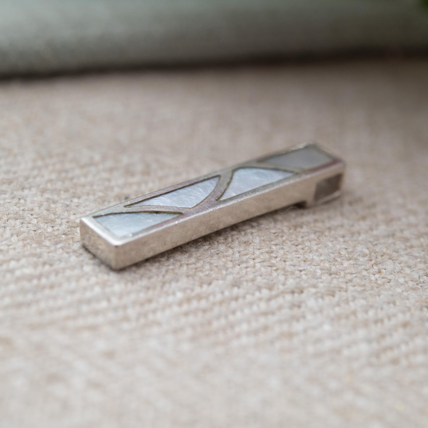 Vintage Sterling Silver Mother of Pearl Rectangle Pendant - Pretty Silver Gift Necklace with Minimalist Design | Gift for Necklace Chain