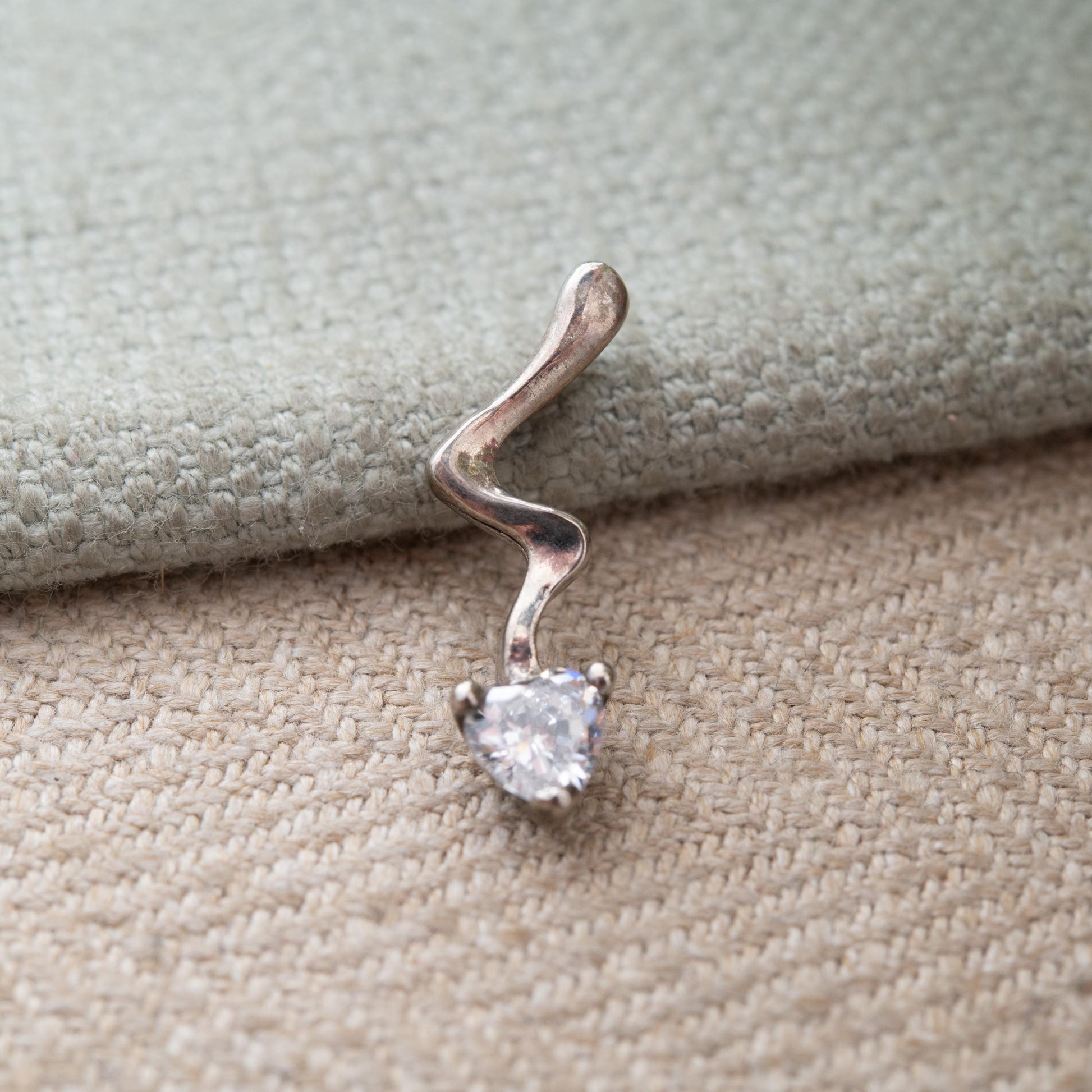 Sterling Silver CZ Dragons Tail Pendant - Small Sparkly Pendant Charm for Necklace | Small Love Heart Cut Clear Stone