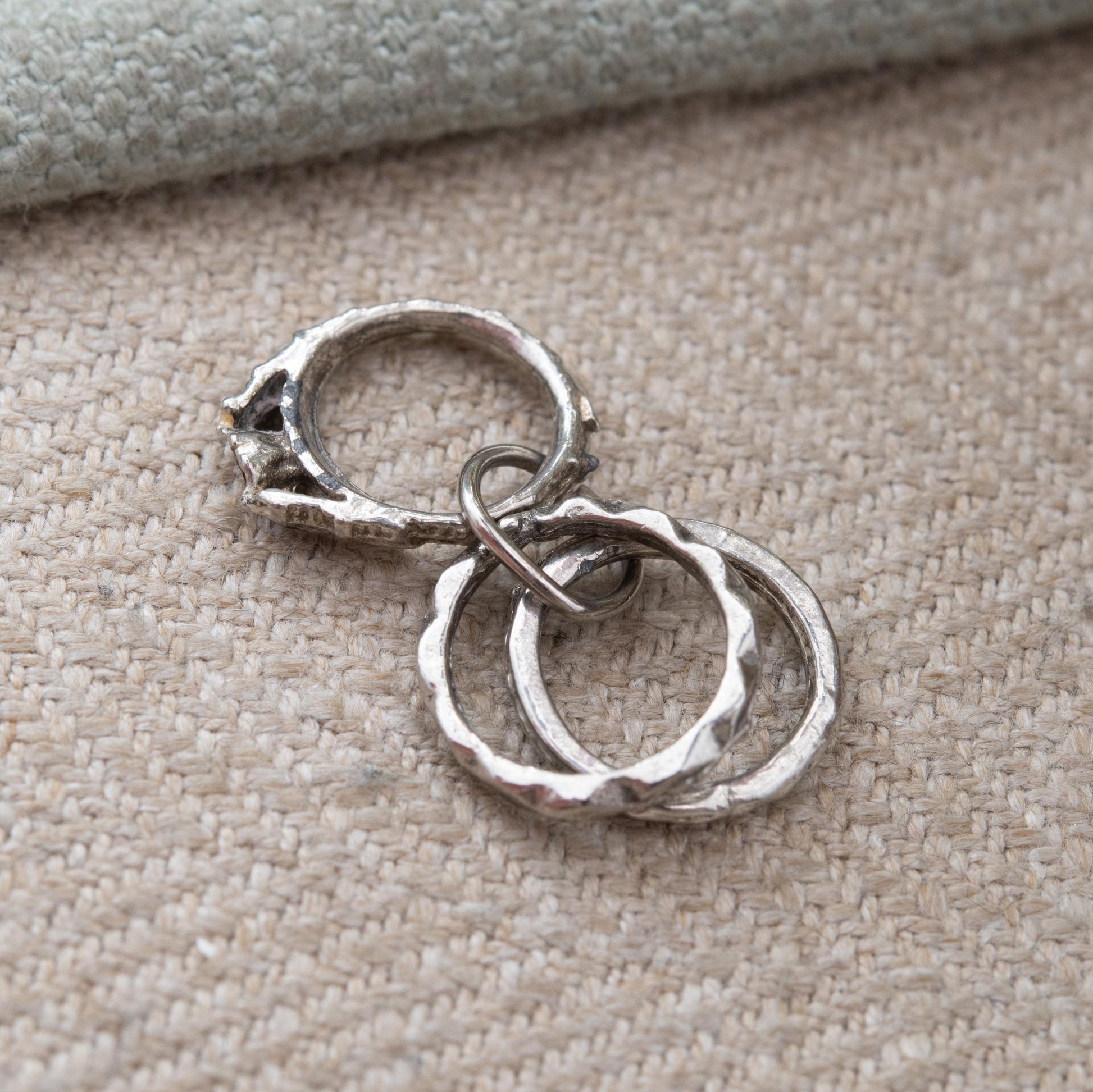 Vintage Sterling Silver Mini Wedding Ring Set Charm Pendant - Eternity Band Wedding Band and Engagement Ring | Gift for Charm Bracelet