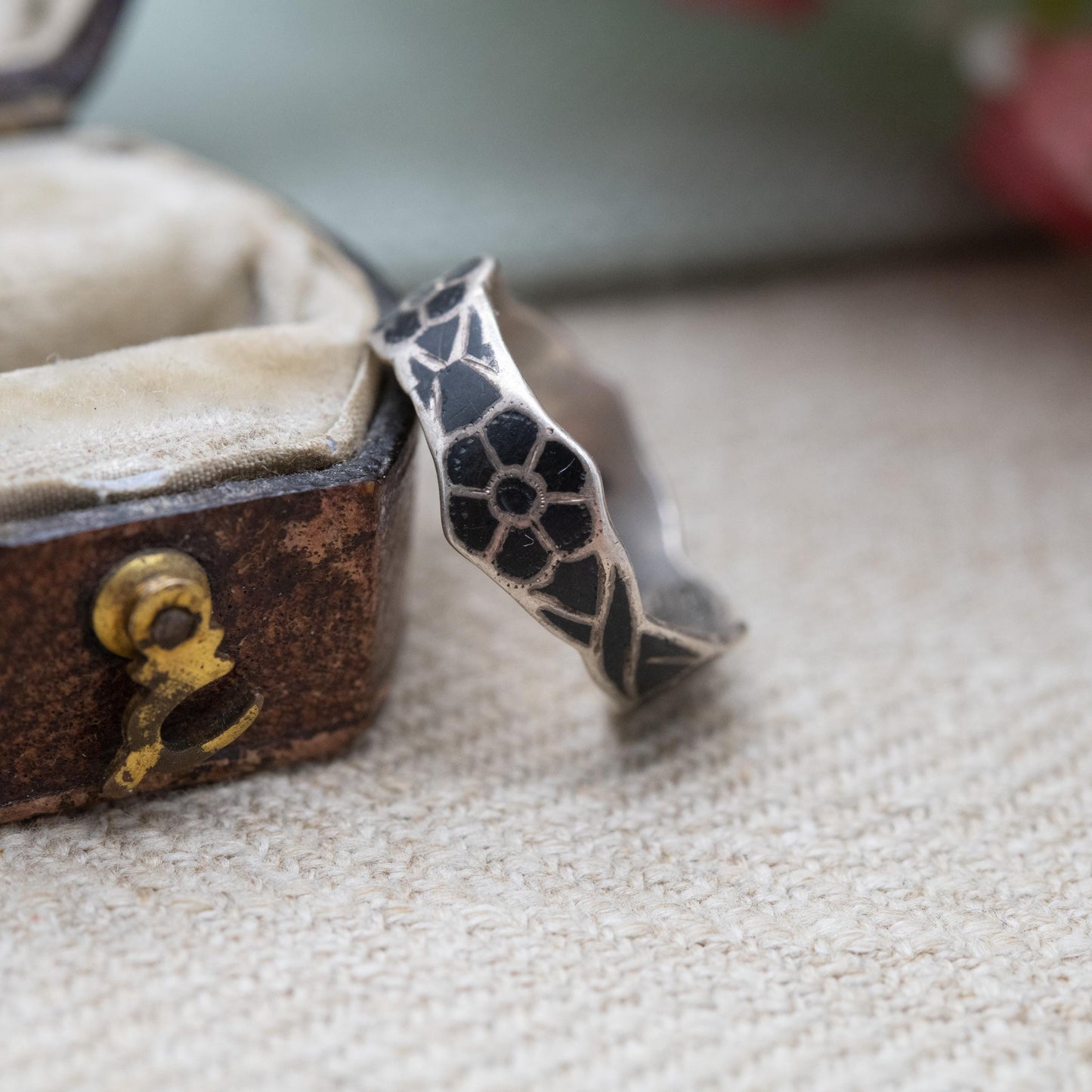 Vintage Sterling Silver Niello Siam Floral Ring - Thailand Enamel Flower | Siamese Silver | UK Size - K 1/2 |US Size - 5 1/2