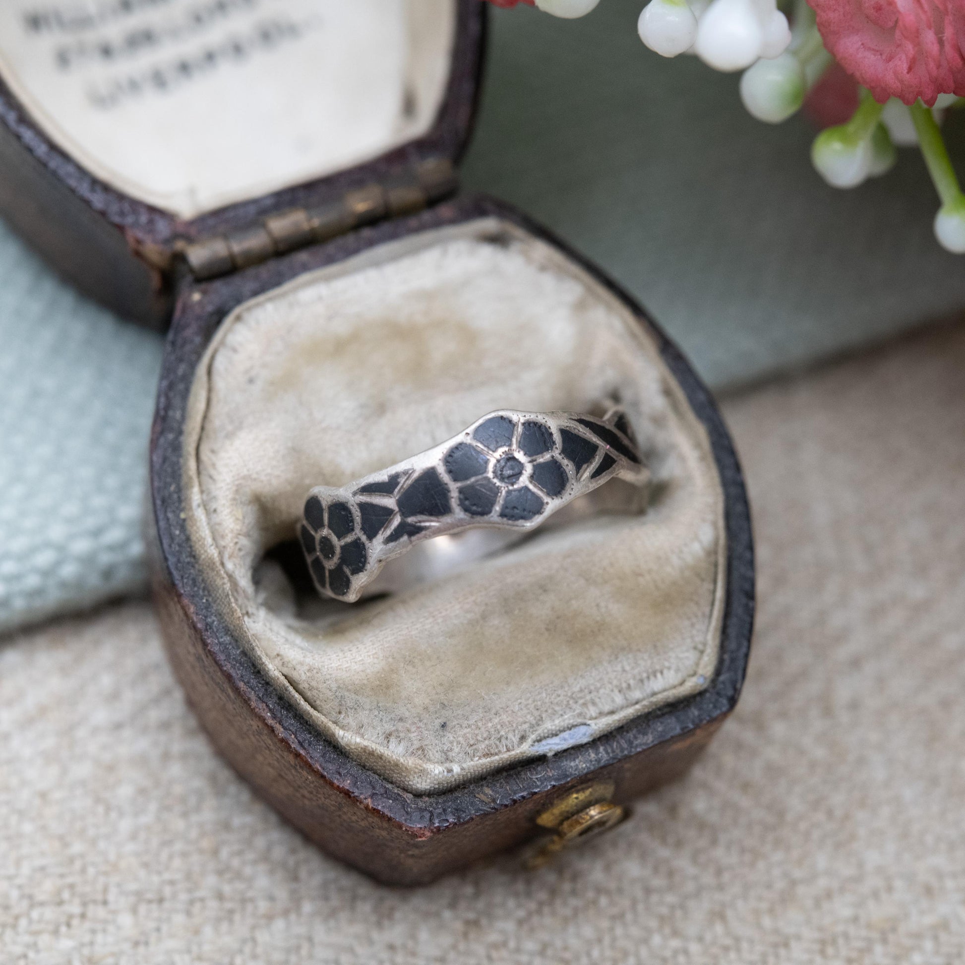 Vintage Sterling Silver Niello Siam Floral Ring - Thailand Enamel Flower | Siamese Silver | UK Size - K 1/2 |US Size - 5 1/2