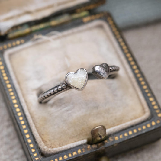 Pandora Sterling Silver Heart Torque Ring with Beaded Band - Pretty Everyday Adjustable Stacking Solitaire | UK Size - J 1/2 | US Size - 5