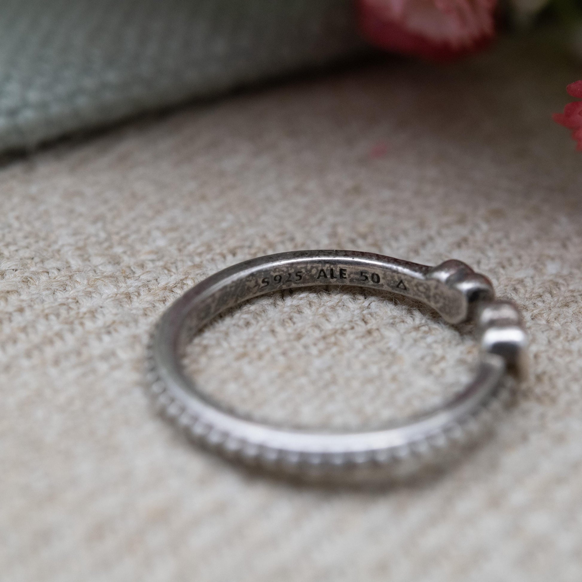 Pandora Sterling Silver Heart Torque Ring with Beaded Band - Pretty Everyday Adjustable Stacking Solitaire | UK Size - J 1/2 | US Size - 5