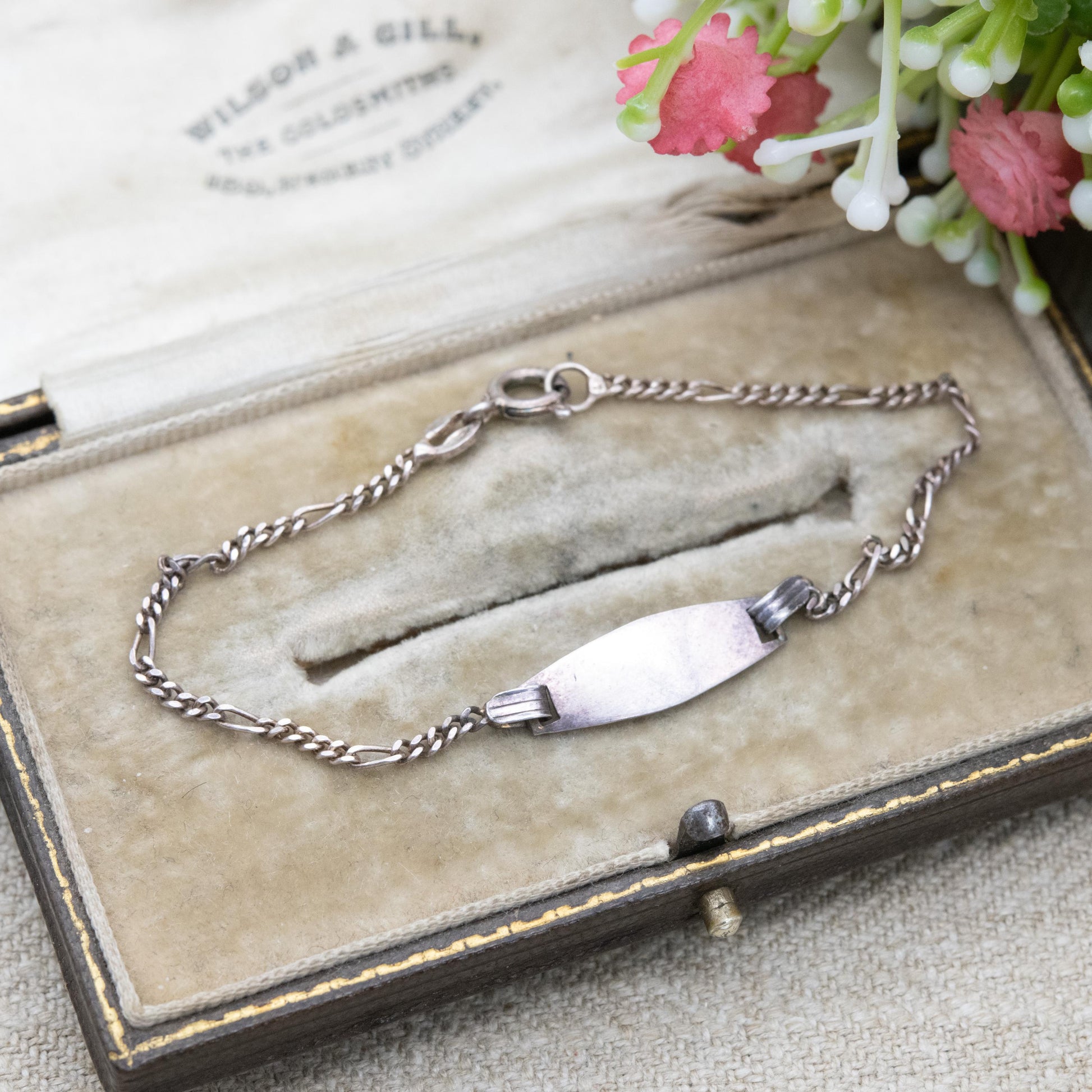 Vintage Italian Sterling Silver ID Bracelet - Figaro Links | Charm Bracelet | Unisex Jewellery Gift for Him