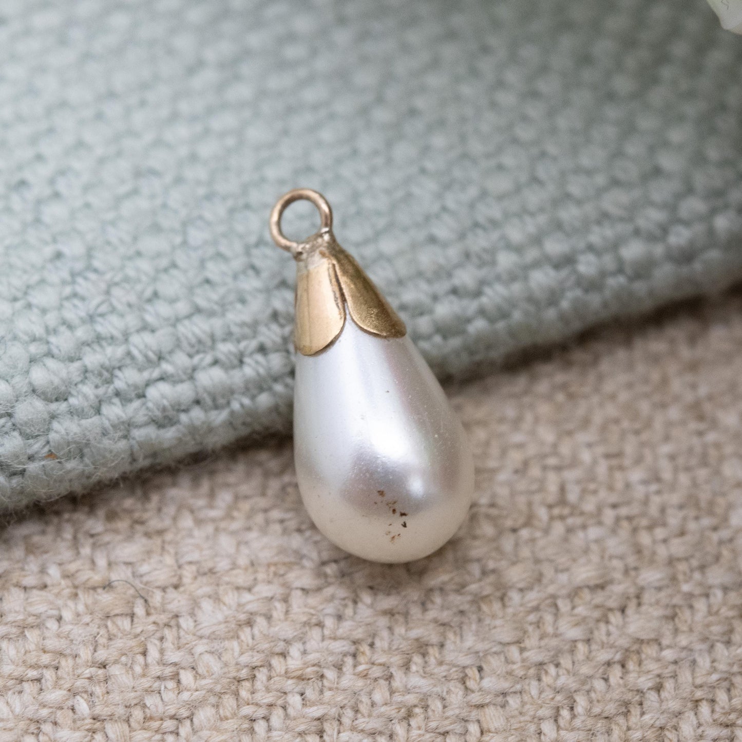 Vintage 9ct Gold Faux Pearl Teardrop Pendant c. 1960s - for Charm Necklace