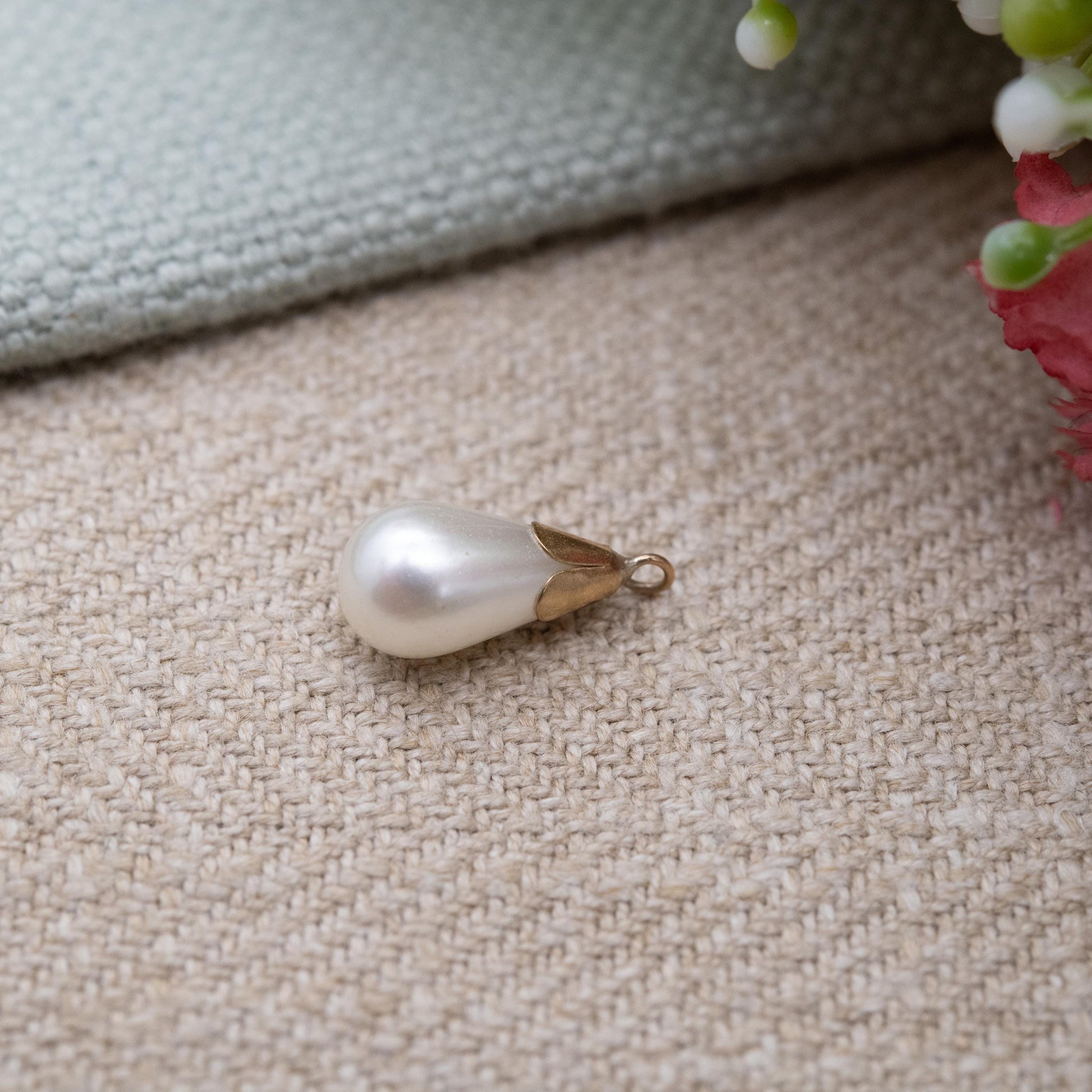 Vintage 9ct Gold Faux Pearl Teardrop Pendant c. 1960s - for Charm Necklace
