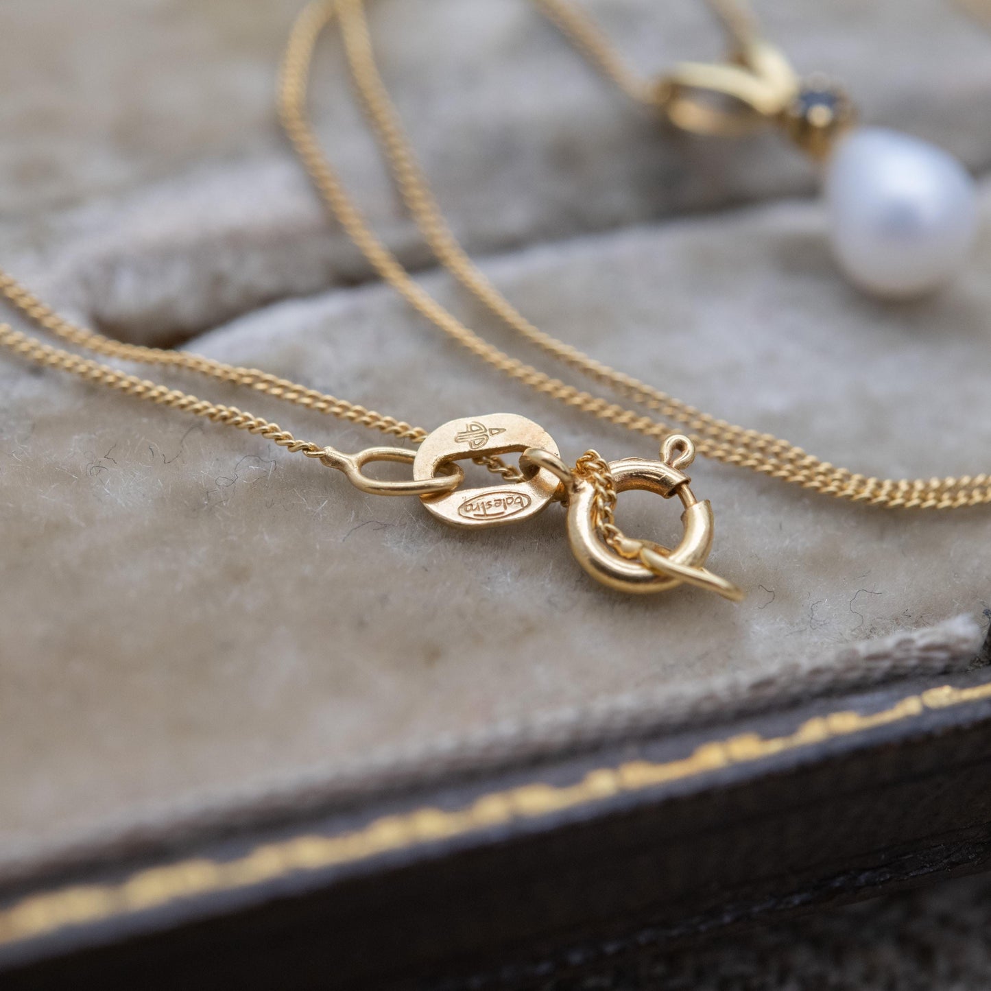 Balestra 9ct Gold Sapphire Pearl Pendant Necklace on Trace Chain