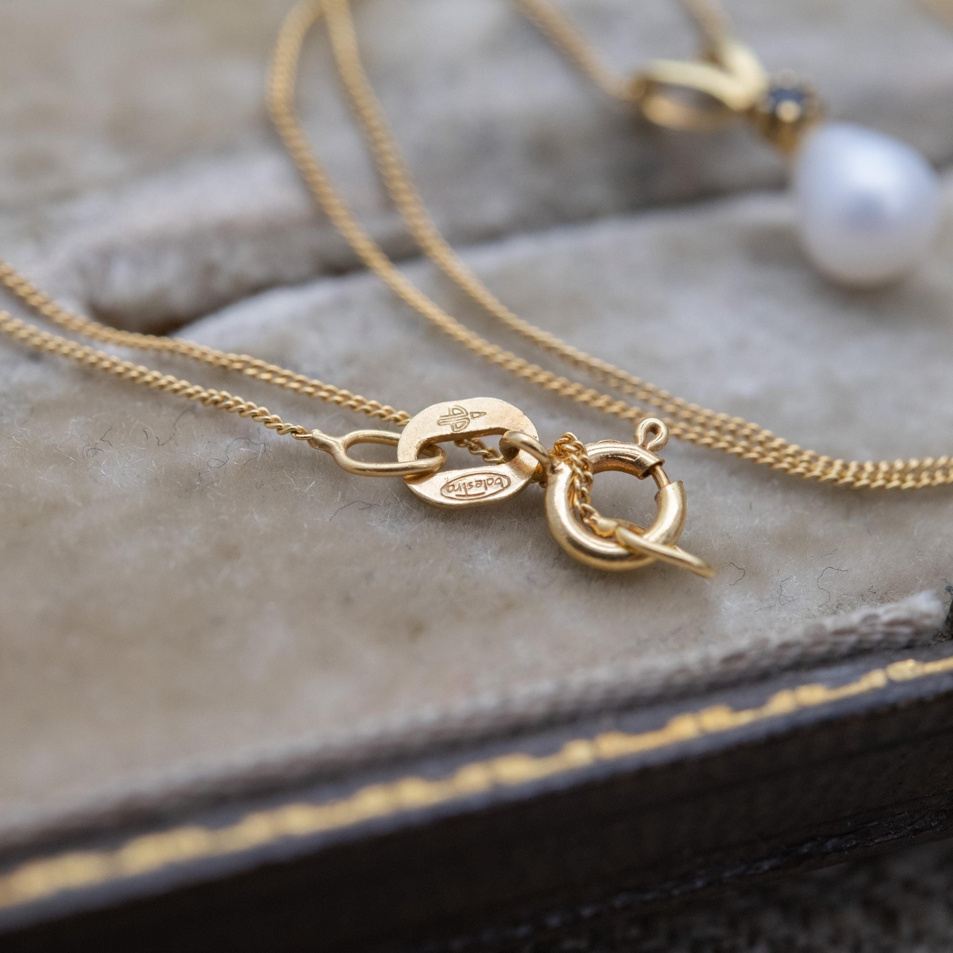 Balestra 9ct Gold Sapphire Pearl Pendant Necklace on Trace Chain