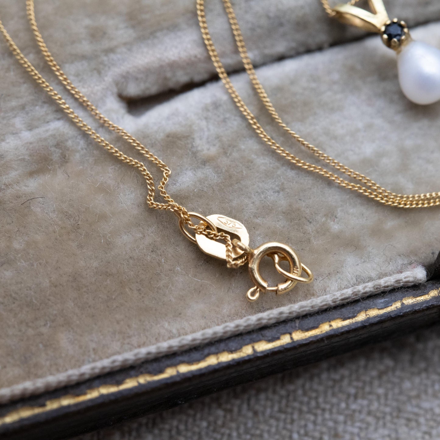 Balestra 9ct Gold Sapphire Pearl Pendant Necklace on Trace Chain