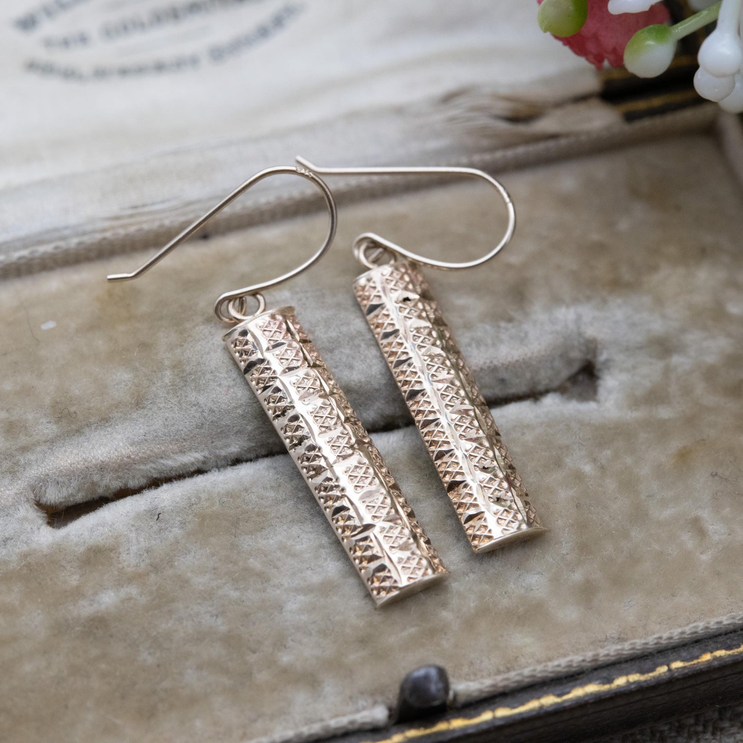 Vintage 9ct Gold Bar Drop Earrings