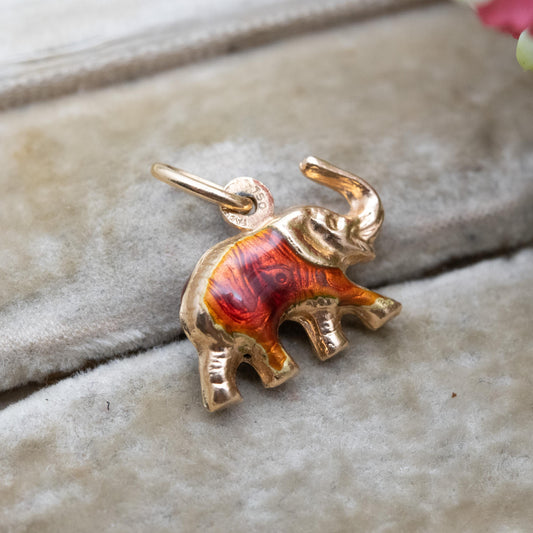 Vintage 18ct Gold Enamel Elephant Charm Pendant Signed Fabor - Egyptian Gold Jewellery Gift | Novelty Animal Charm