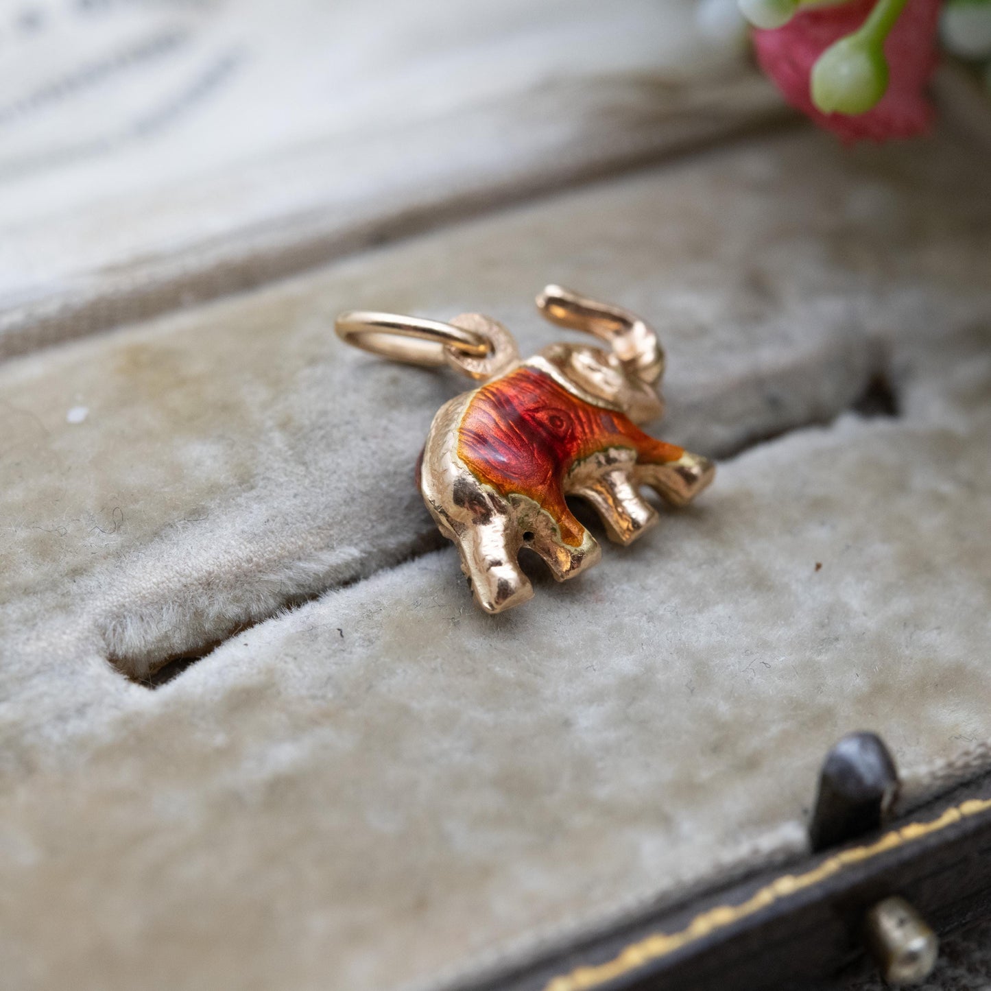 Vintage 18ct Gold Enamel Elephant Charm Pendant Signed Fabor - Egyptian Gold Jewellery Gift | Novelty Animal Charm