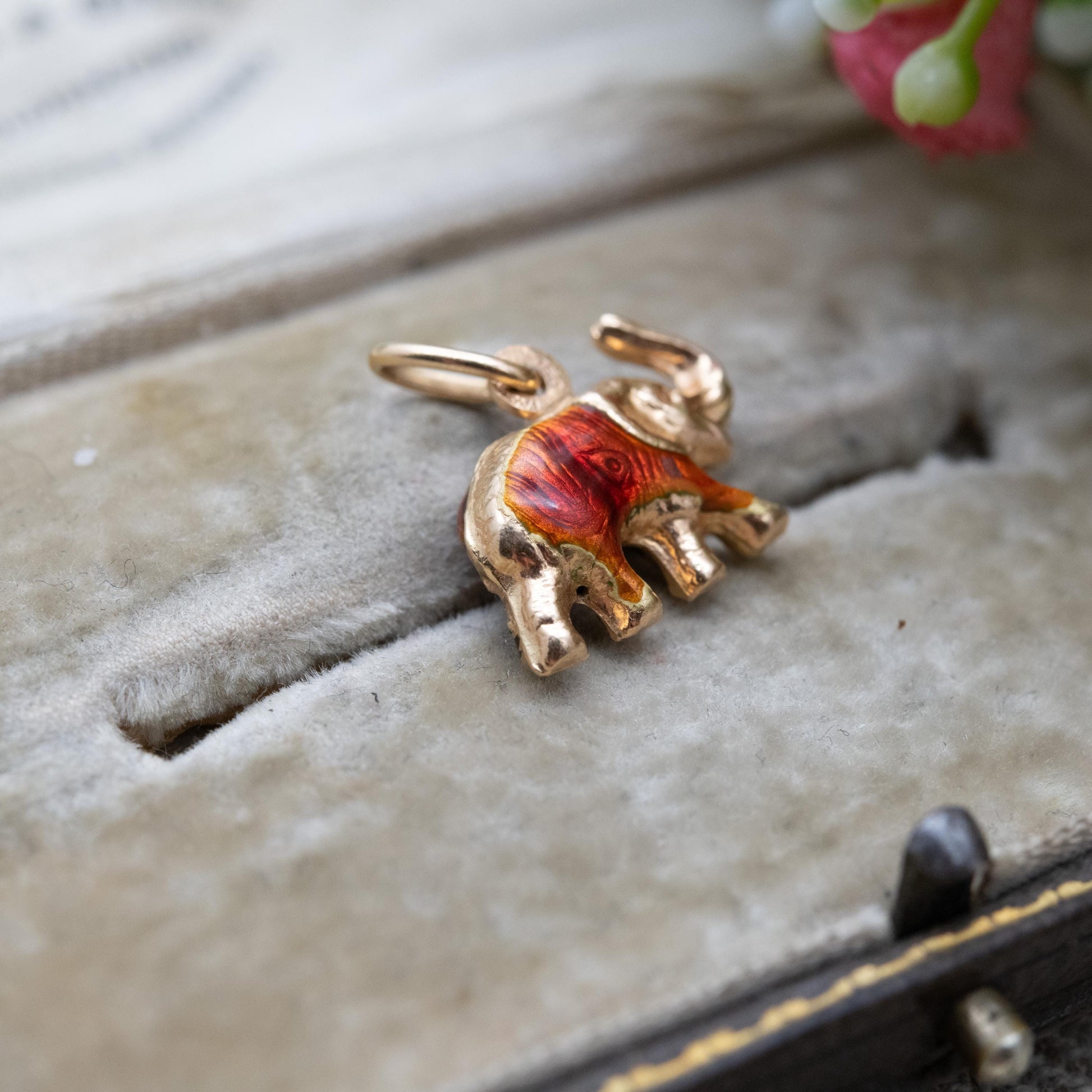 Vintage 18ct Gold Enamel Elephant Charm Pendant Signed Fabor - Egyptian Gold Jewellery Gift | Novelty Animal Charm