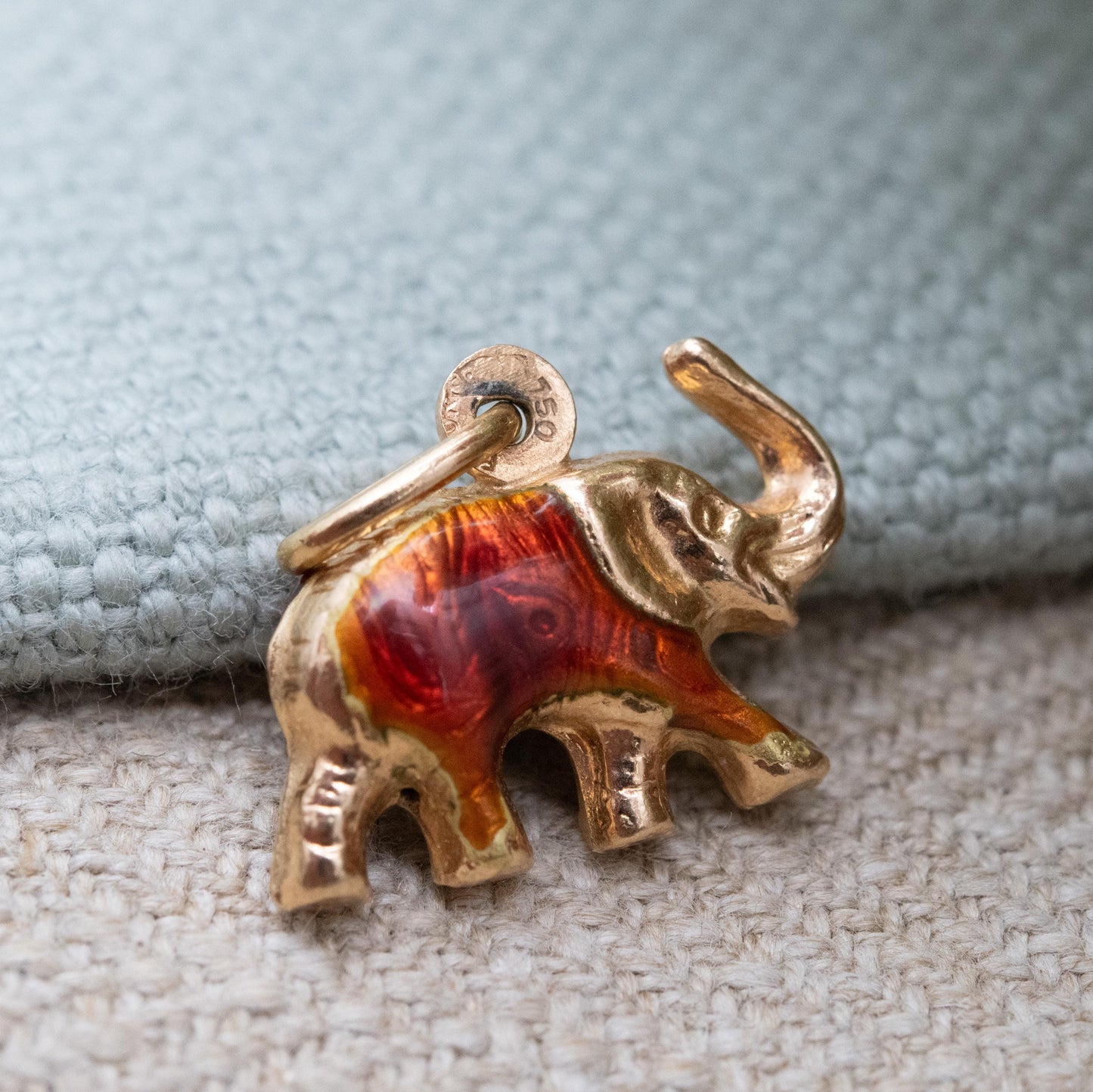 Vintage 18ct Gold Enamel Elephant Charm Pendant Signed Fabor - Egyptian Gold Jewellery Gift | Novelty Animal Charm
