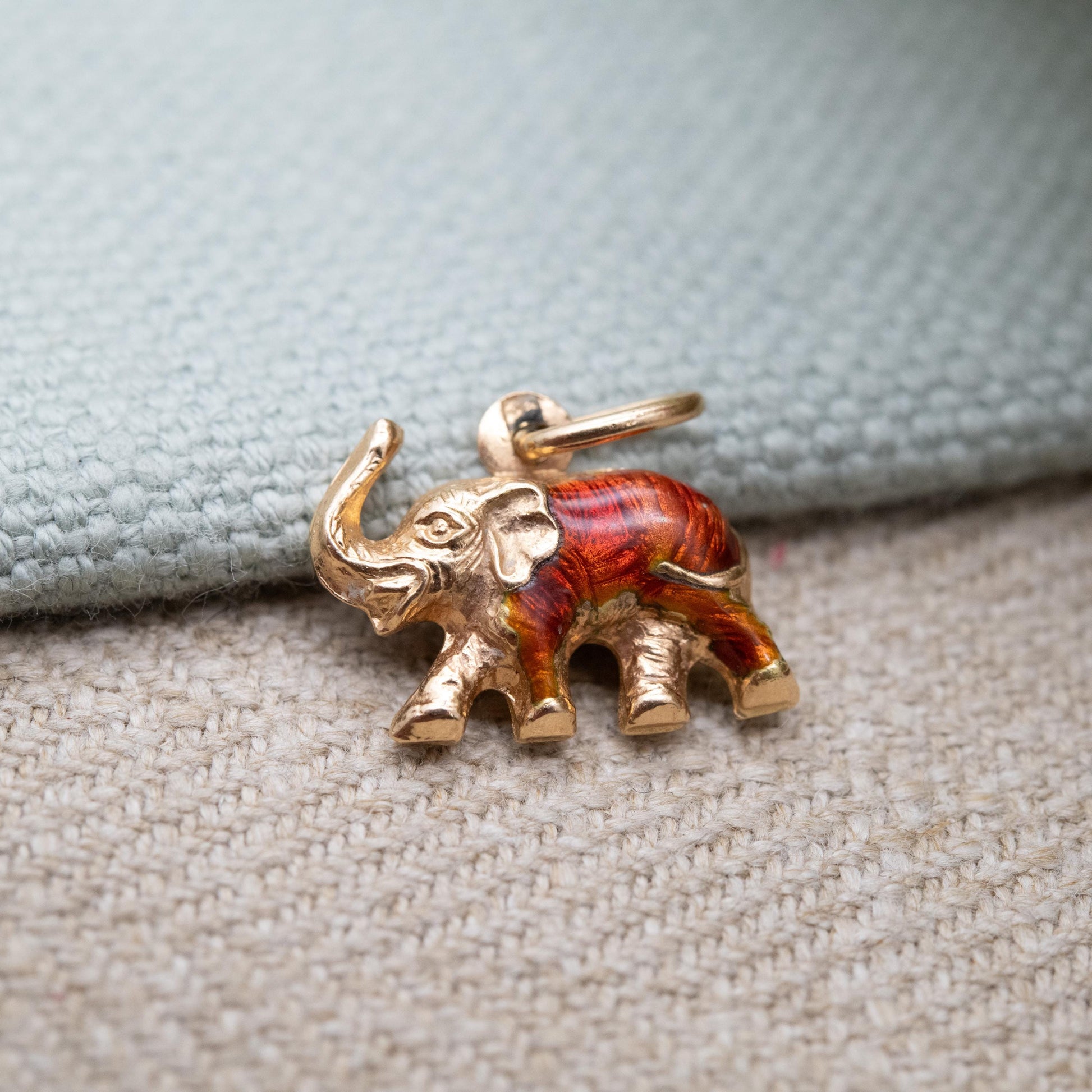 Vintage 18ct Gold Enamel Elephant Charm Pendant Signed Fabor - Egyptian Gold Jewellery Gift | Novelty Animal Charm