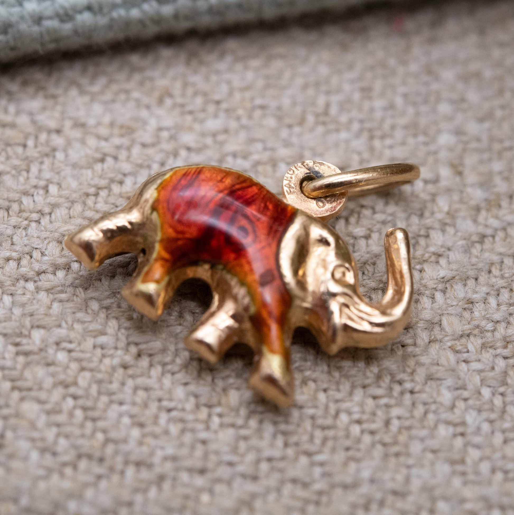 Vintage 18ct Gold Enamel Elephant Charm Pendant Signed Fabor - Egyptian Gold Jewellery Gift | Novelty Animal Charm
