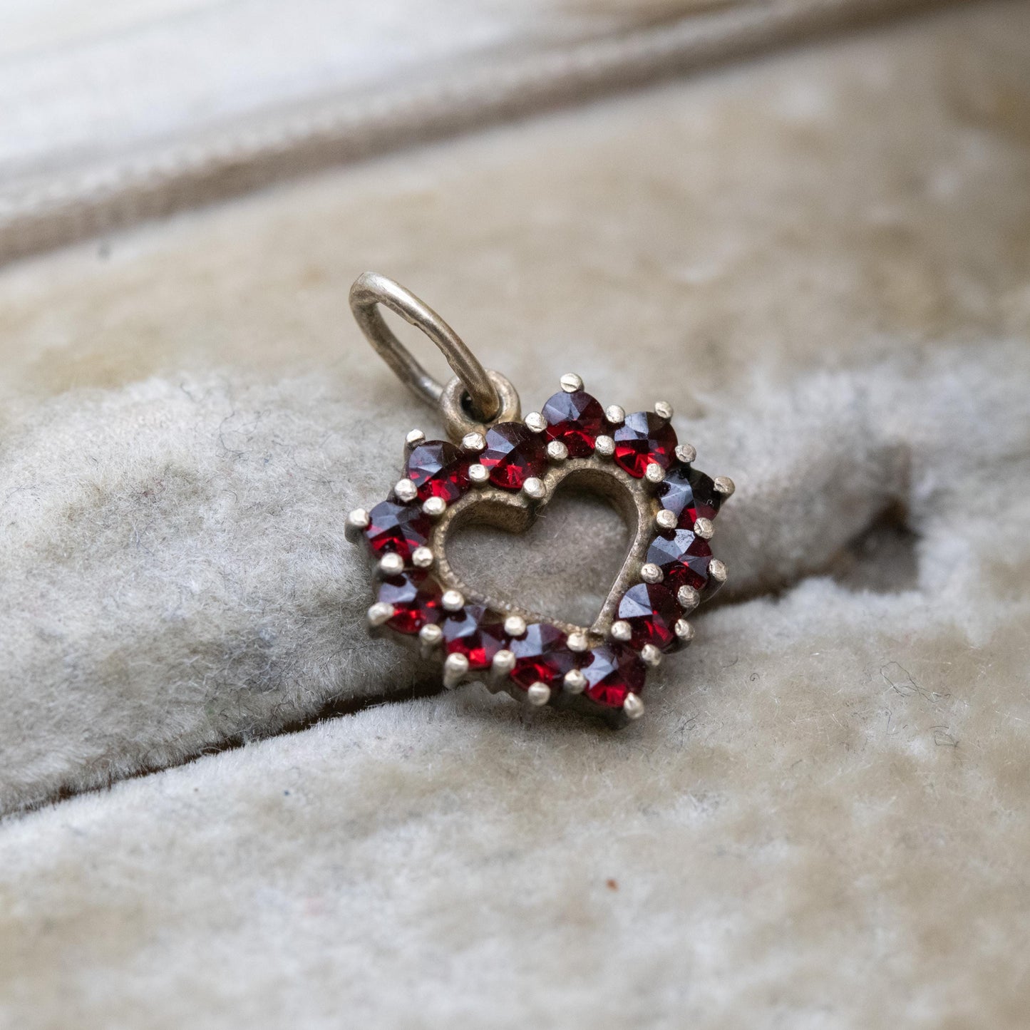 Vintage Silver Gilt Garnet Heart Pendant - European Rose Cut Love Heart Charm