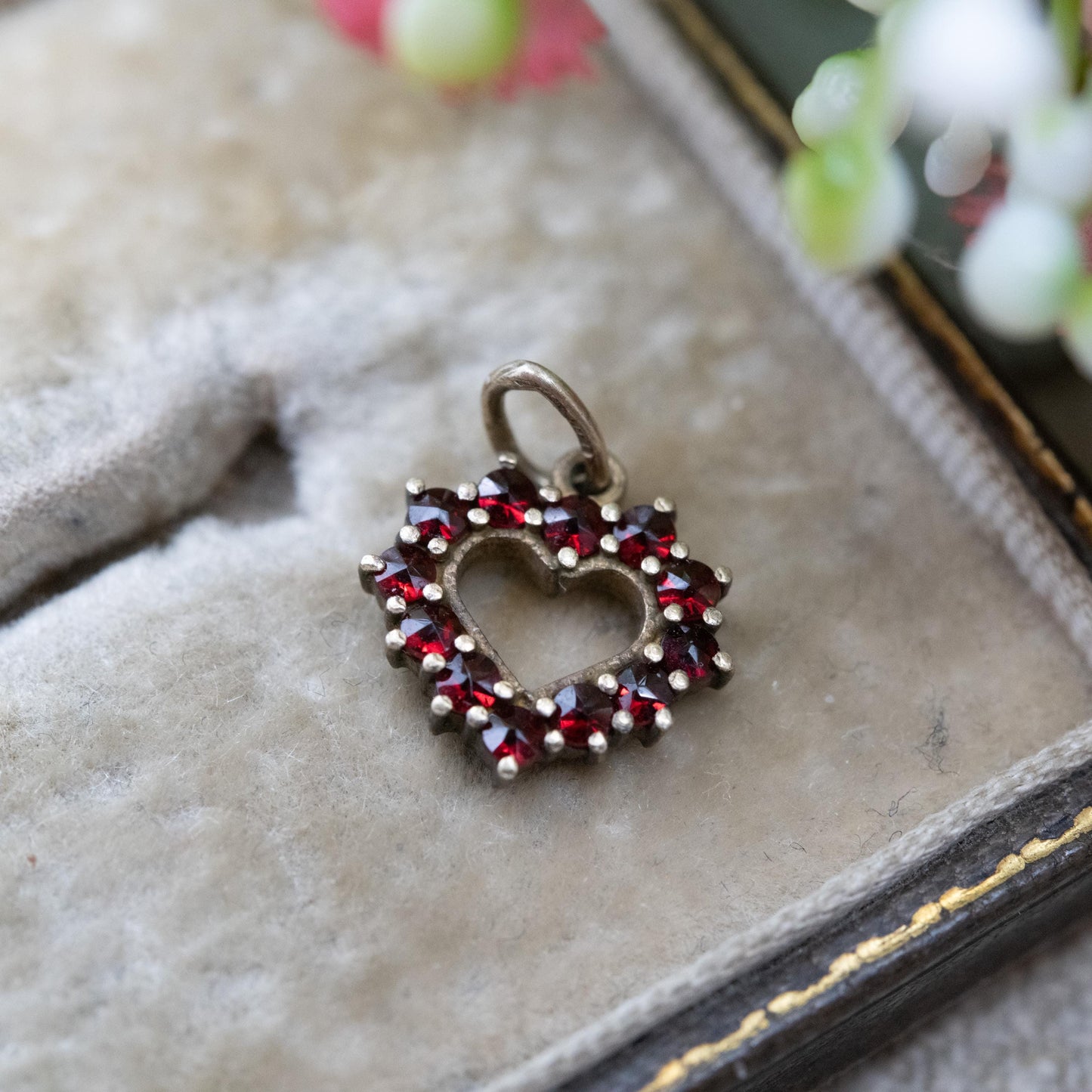 Vintage Silver Gilt Garnet Heart Pendant - European Rose Cut Love Heart Charm