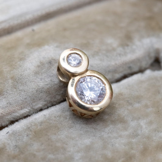 Vintage 10ct Gold CZ Pendant with Double Bezel Set Stones - Large Round Sparkly Clear Stone Gift for Her