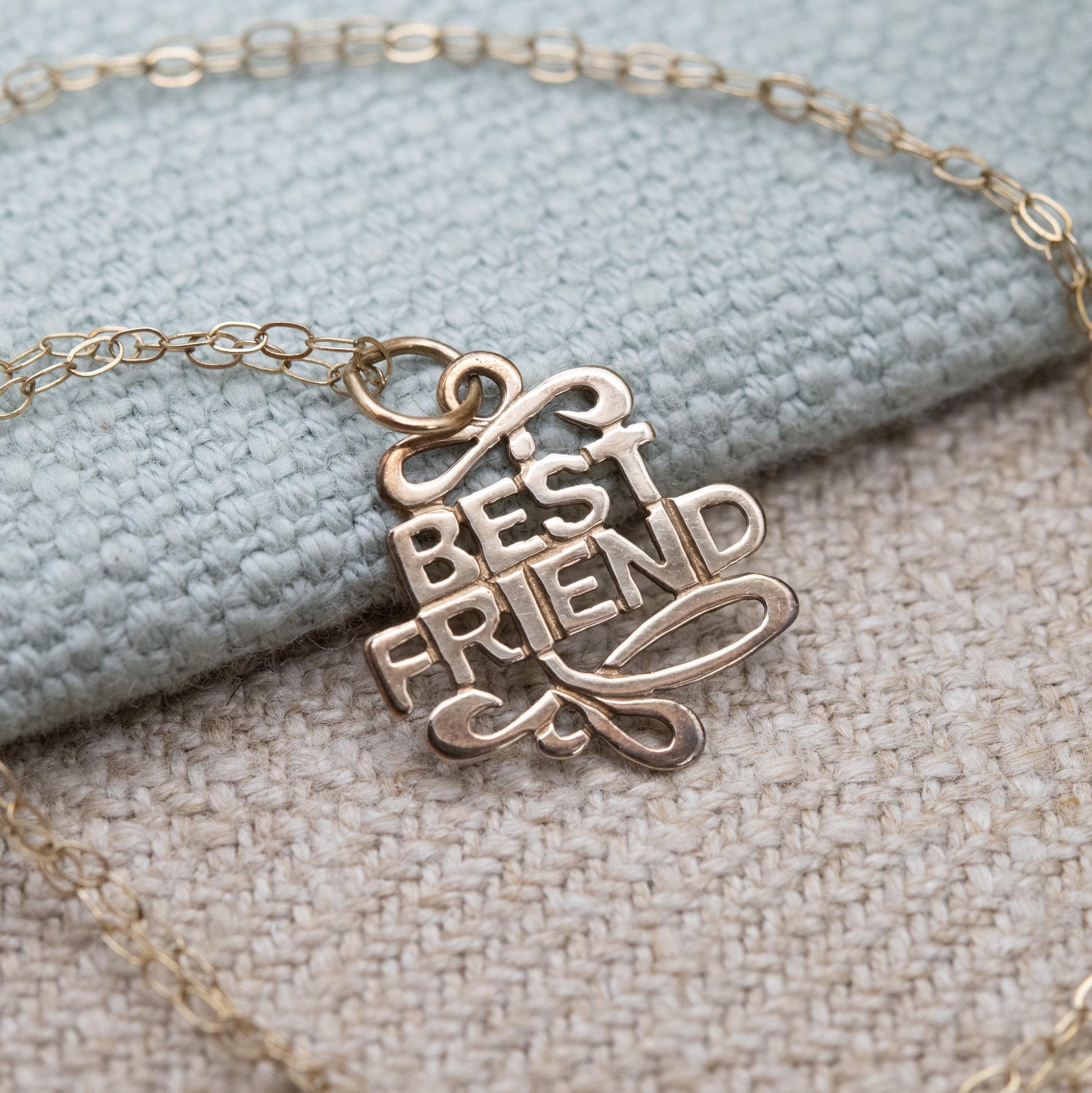 Vintage 9ct Gold Best Friend Pendant Necklace on Trace Chain - Pretty Solid Gold Necklace Charm Gift for Birthday