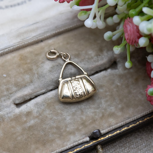 Vintage 9ct Gold Handbag Charm Pendant with Spring Ring Clip c. 2000s