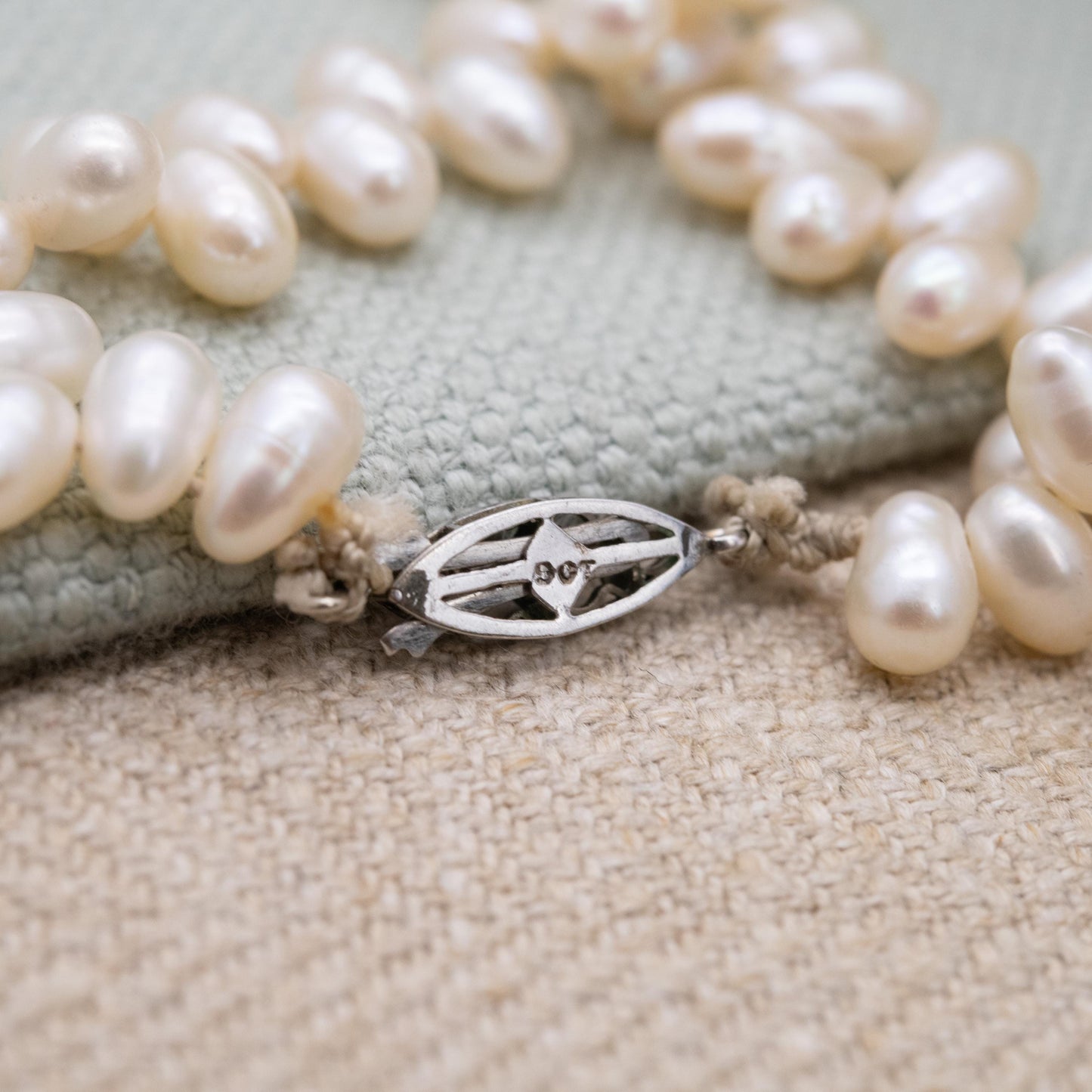 Vintage 9ct White Gold Clasp Pearl Necklace with Silver Spacers c. 1960s