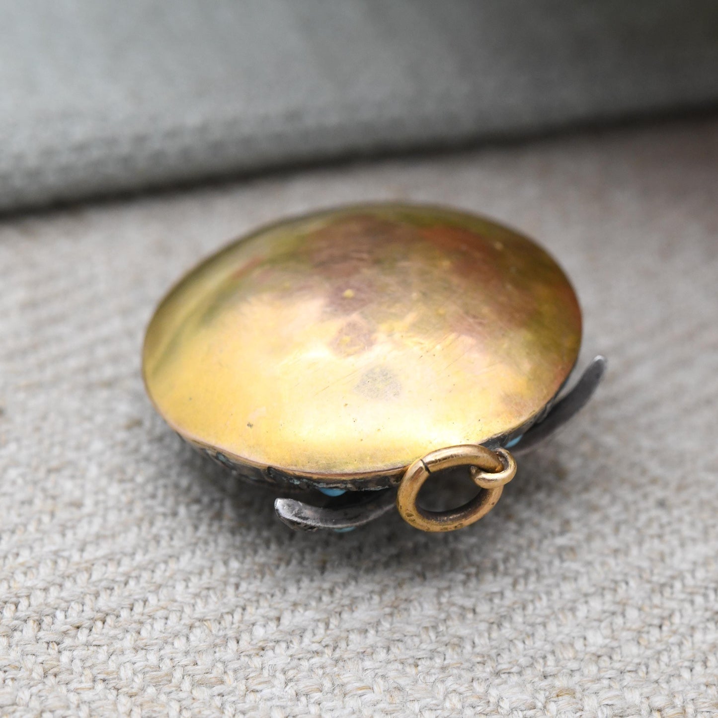 Antique Victorian Gemstone Owl Pendant with Turquoise Emerald and Garnet in Gold and Silver c. 1860s