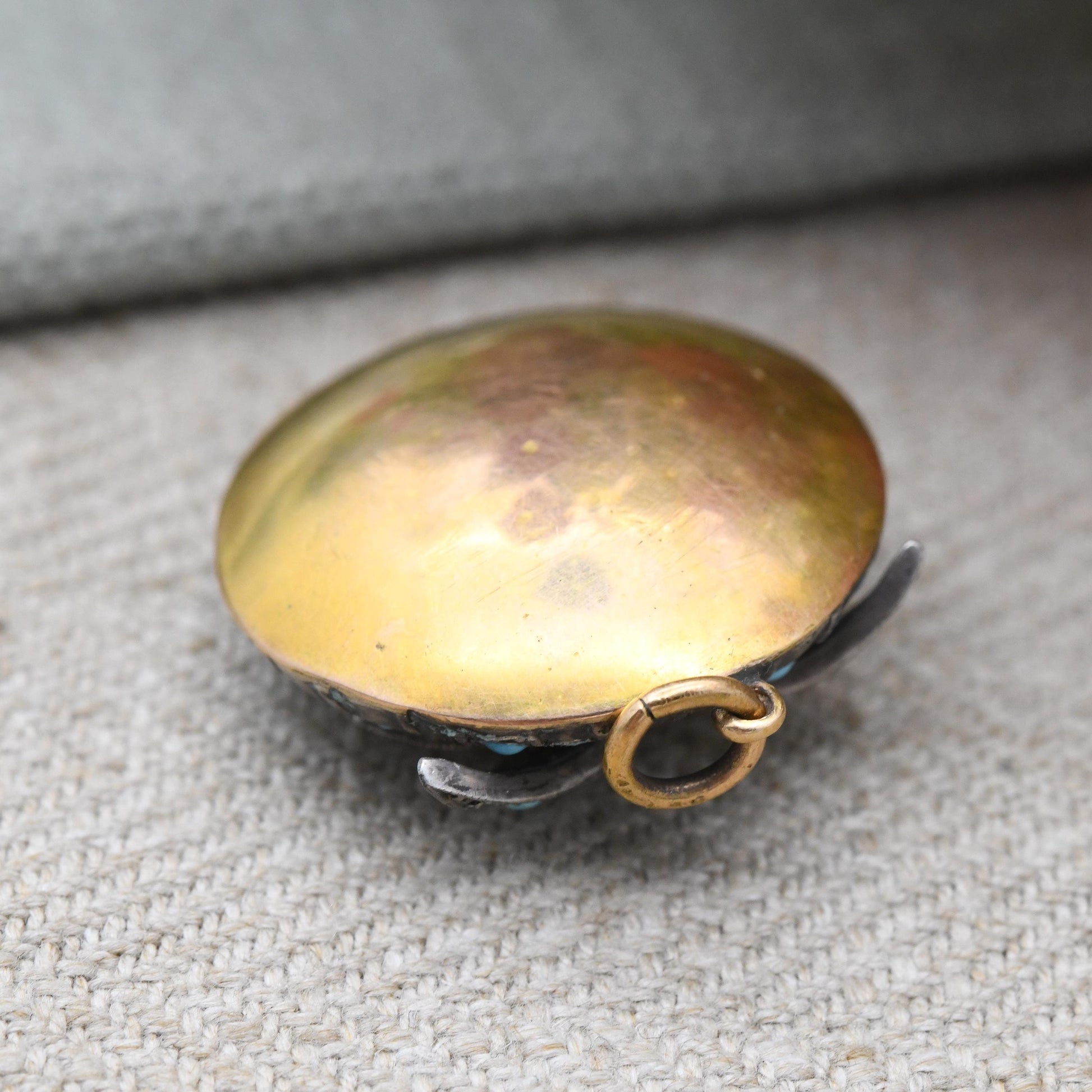 Antique Victorian Gemstone Owl Pendant with Turquoise Emerald and Garnet in Gold and Silver c. 1860s