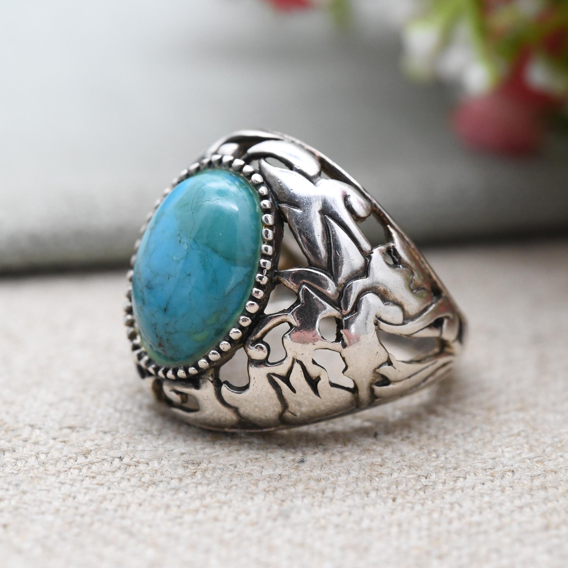 Vintage Betty Bennett Sterling Silver Turquoise Ring - Navajo Southwestern Designer | UK Size - P US Size - 8