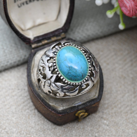 Vintage Betty Bennett Sterling Silver Turquoise Ring - Navajo Southwestern Designer | UK Size - P US Size - 8