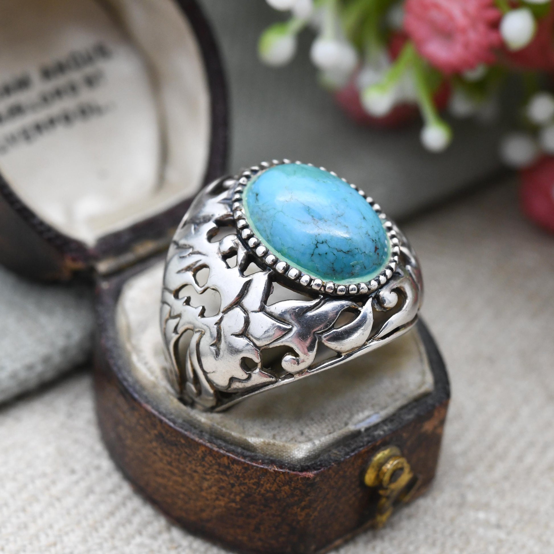 Vintage Betty Bennett Sterling Silver Turquoise Ring - Navajo Southwestern Designer | UK Size - P US Size - 8