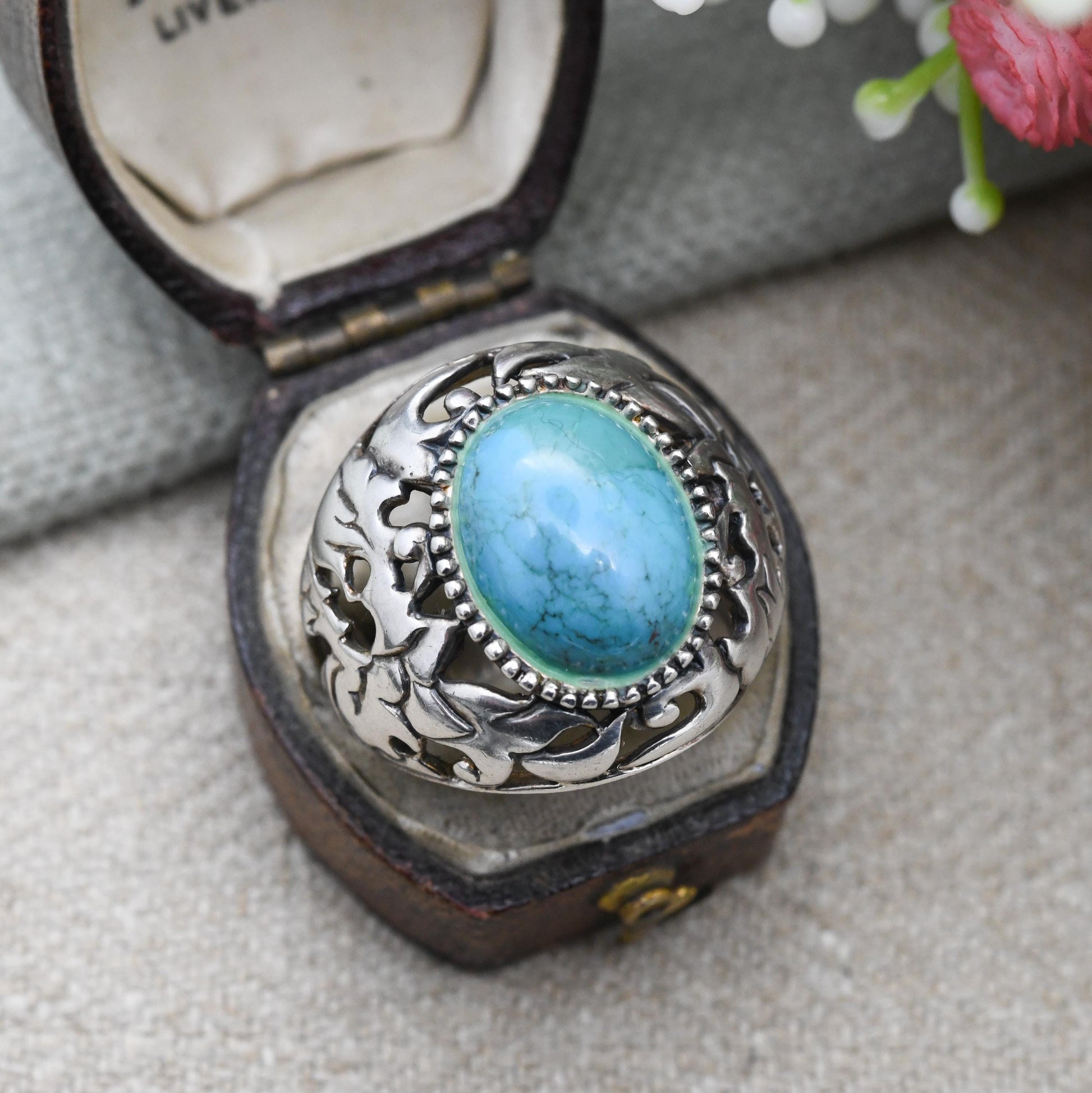 Vintage Betty Bennett Sterling Silver Turquoise Ring - Navajo Southwestern Designer | UK Size - P US Size - 8