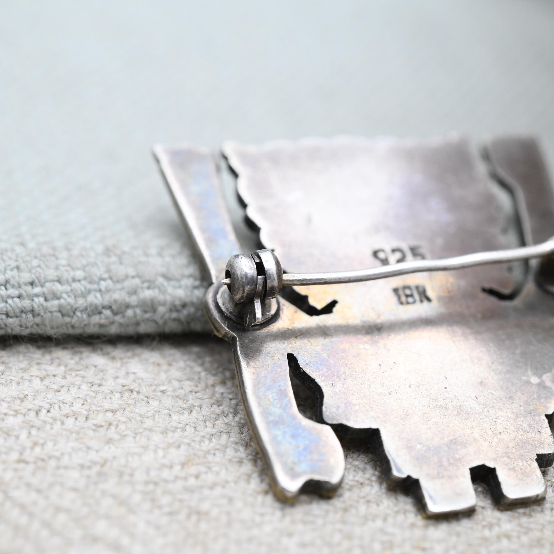 Vintage Peru Sterling Silver 18K Gold Brooch of Viracocha Incan Creator God - Peruvian Silver Jewellery South American Design