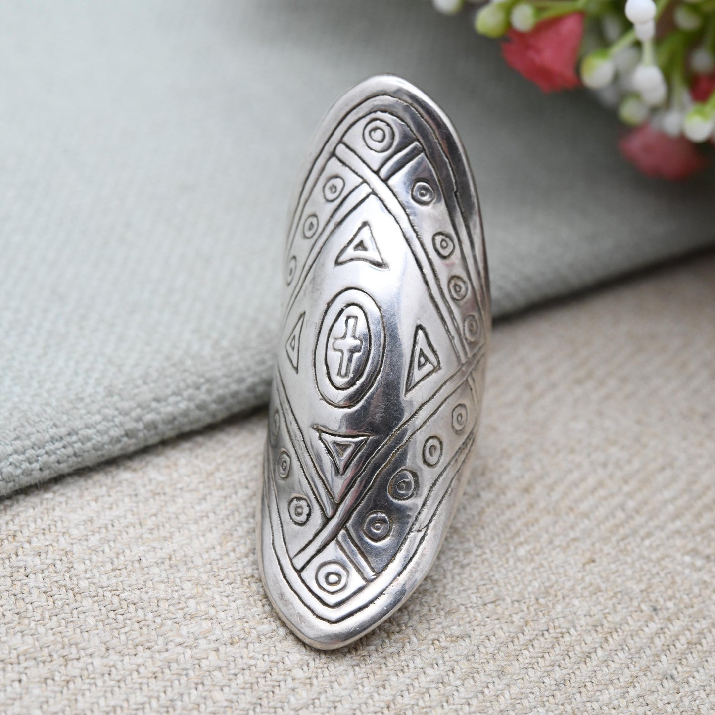 Sterling Silver Armour Ring Maasai Shield Design - UK Size - N | US Size - 7