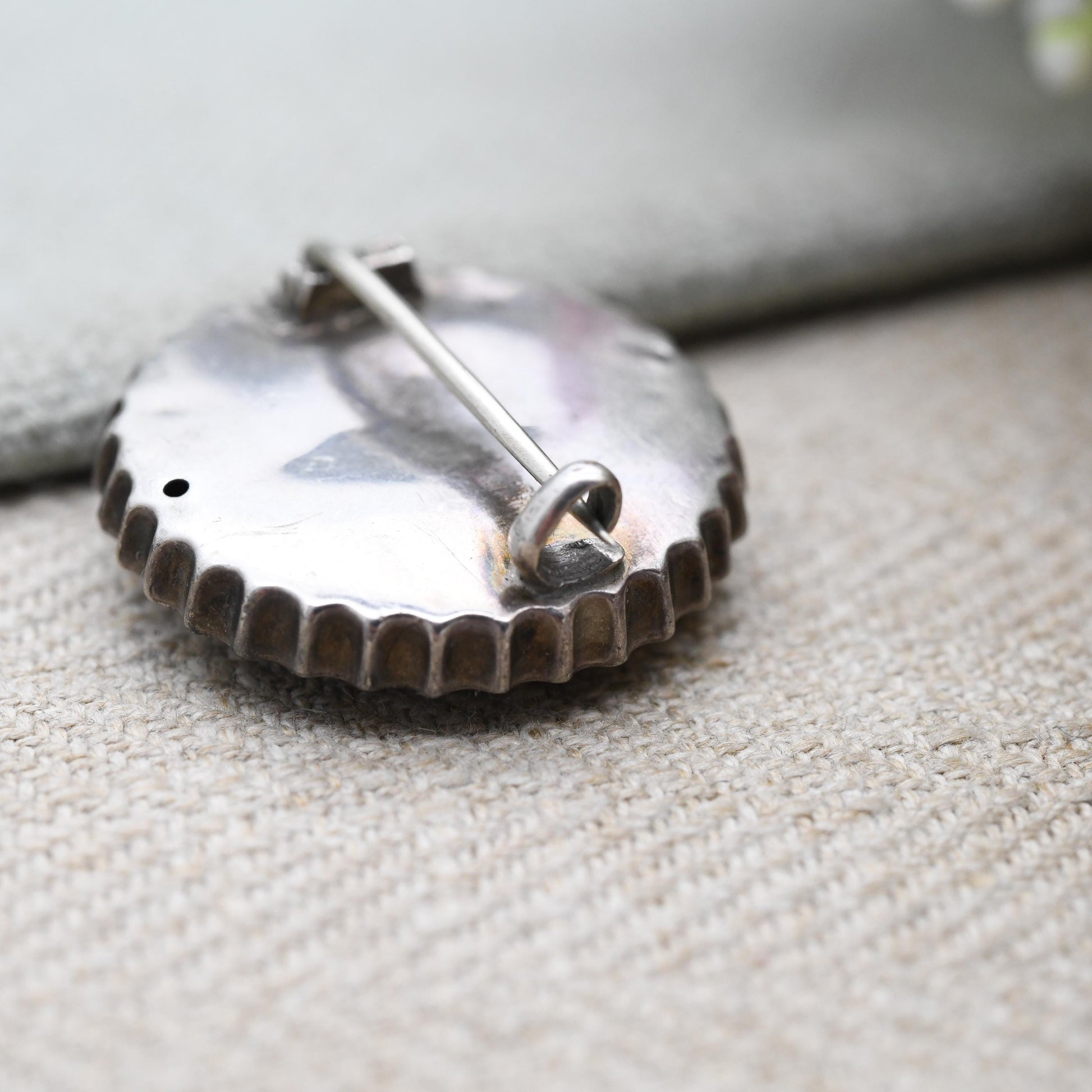 Antique Victorian Sterling Silver Brooch Aesthetic Movement - Small Leaf Flower Brooch | Hand Engraved Detailed Border