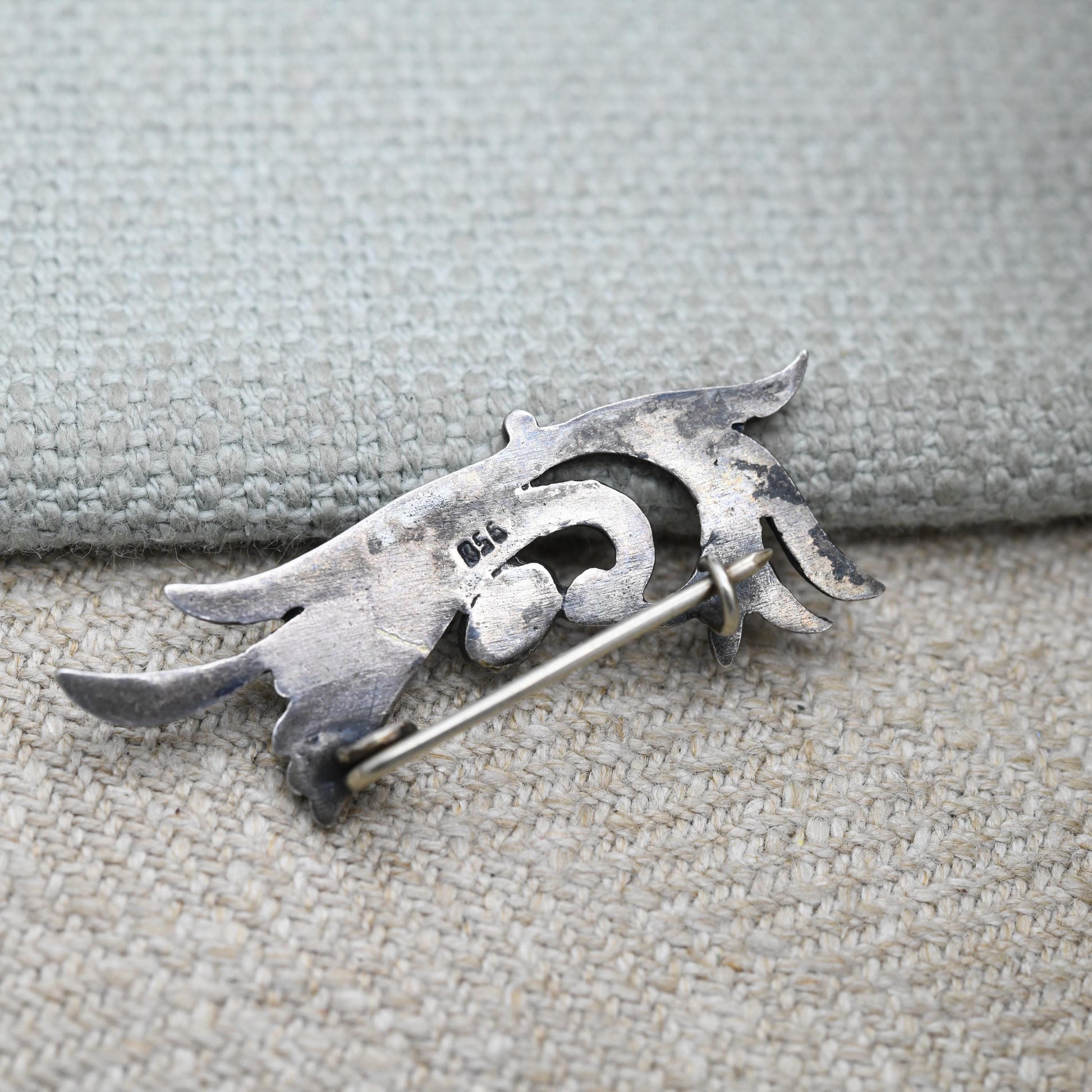 Vintage Silver Turquoise Bird Brooch with Figural Design