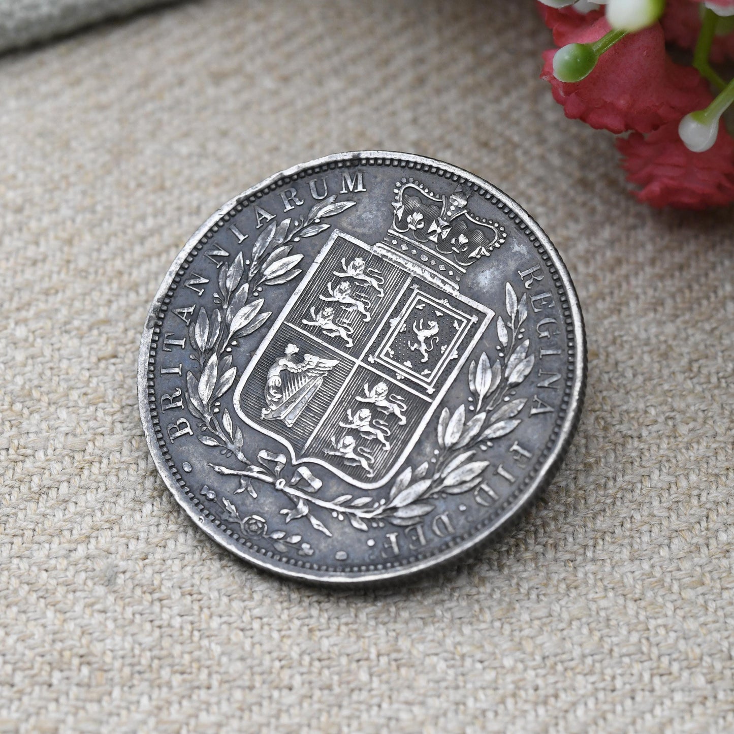 Antique Queen Victoria 1883 Half Crown Coin Brooch Sterling Silver