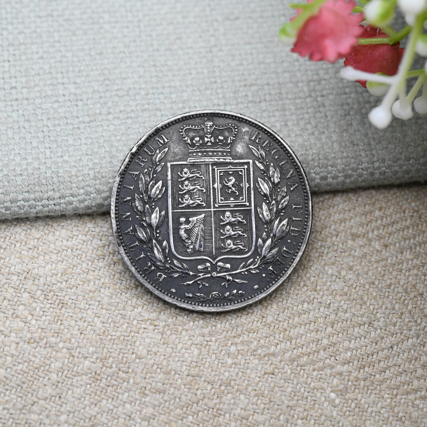 Antique Queen Victoria 1883 Half Crown Coin Brooch Sterling Silver