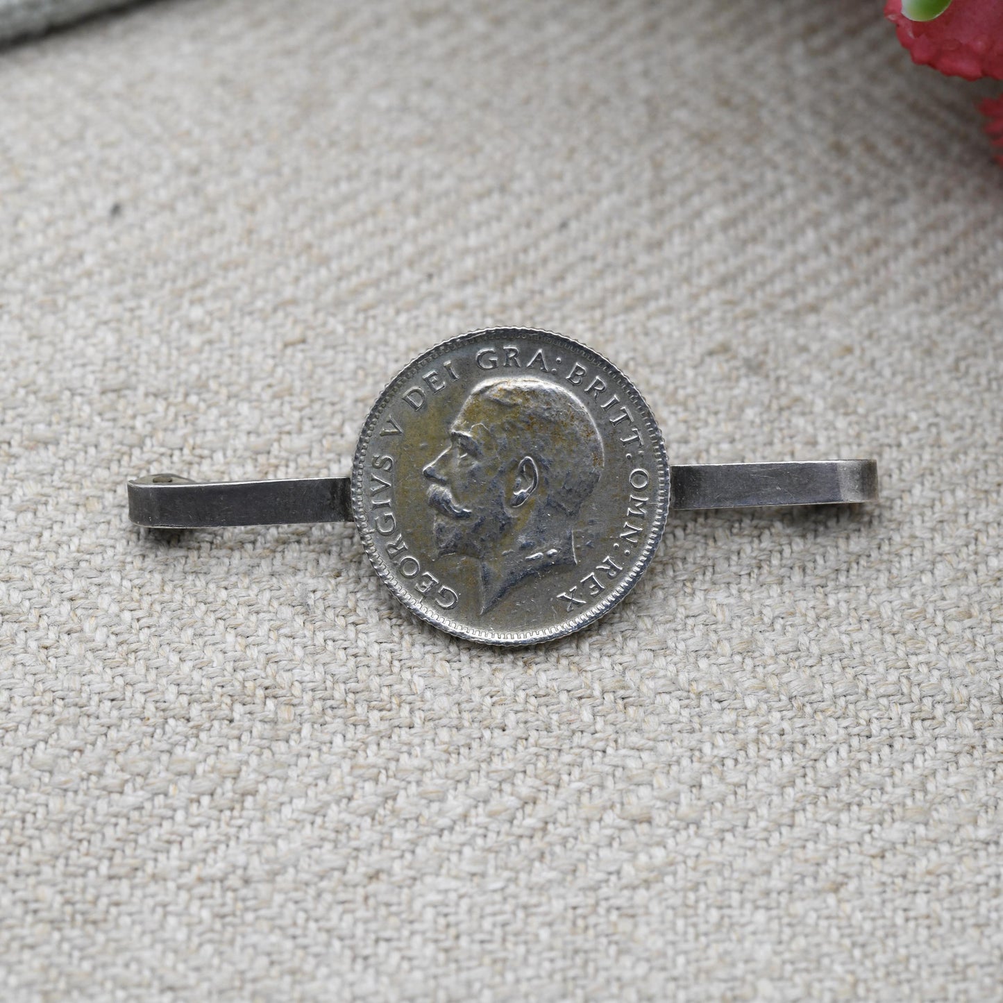 Antique Silver George V 1924 Six Pence Coin Bar Brooch - Collectable Silver Coin Jewellery