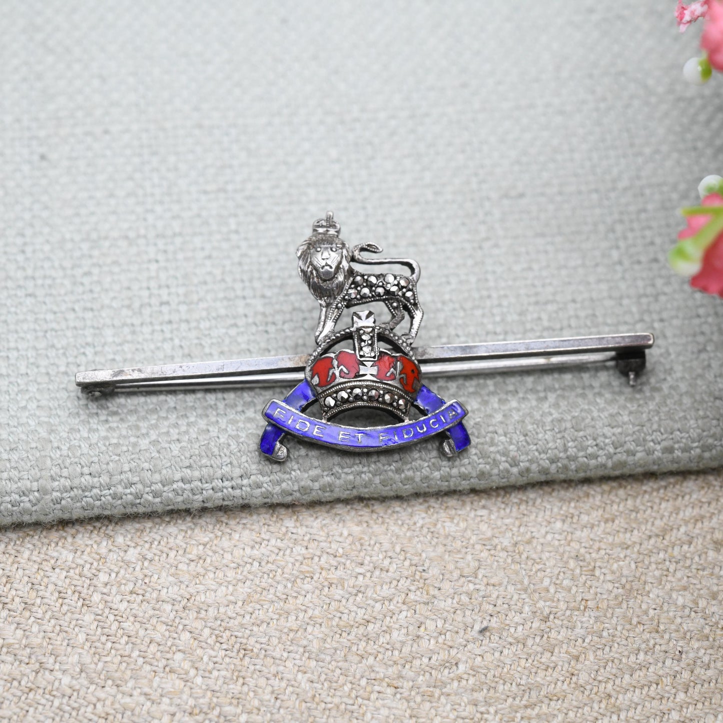 Vintage Sterling Silver Royal Army Pay Corp Sweetheart Brooch WWII Era - Marcasite Lion | 1930s Military Memorabilia Jewellery