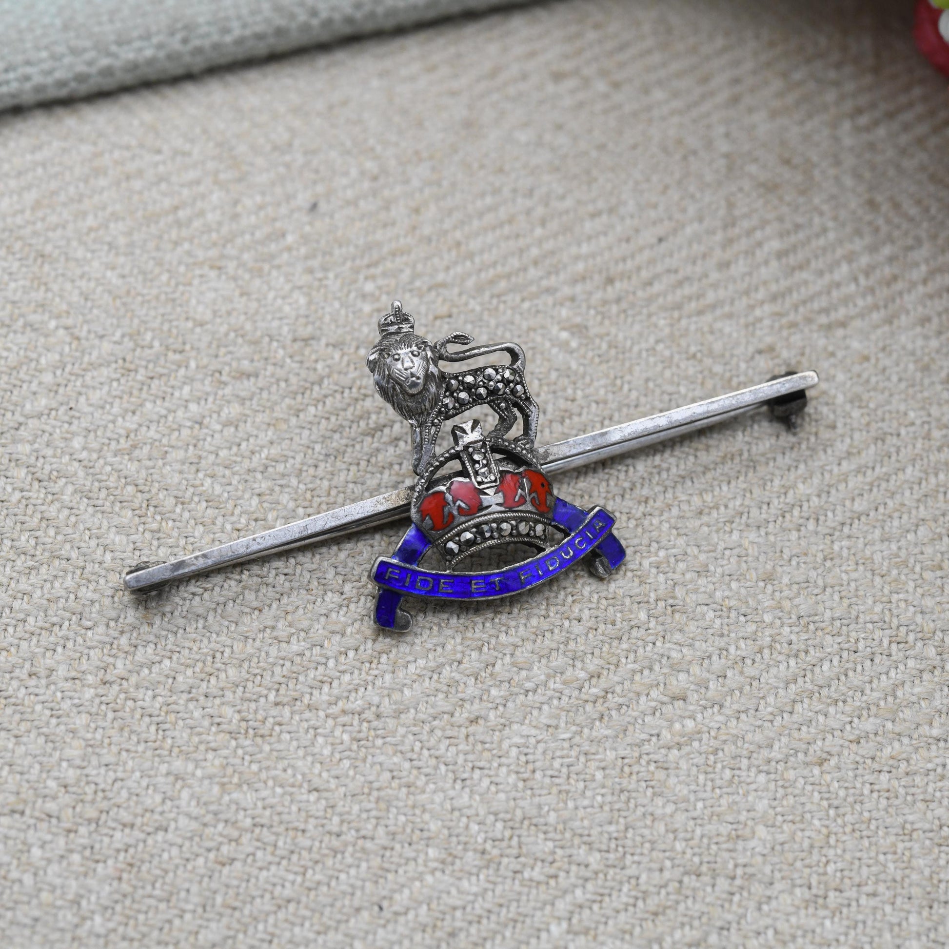 Vintage Sterling Silver Royal Army Pay Corp Sweetheart Brooch WWII Era - Marcasite Lion | 1930s Military Memorabilia Jewellery