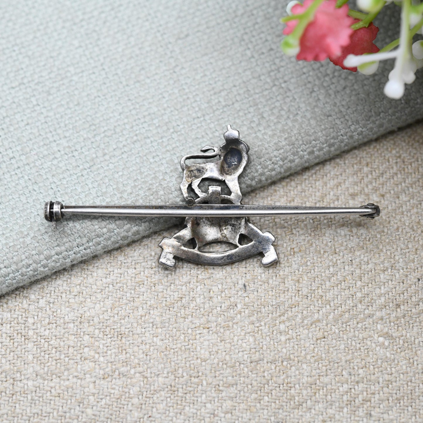 Vintage Sterling Silver Royal Army Pay Corp Sweetheart Brooch WWII Era - Marcasite Lion | 1930s Military Memorabilia Jewellery